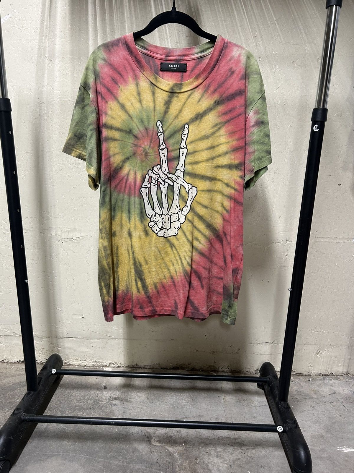 image of Amiri Tie Dye Peace Bones T-Shirt in Red, Men's (Size XS)