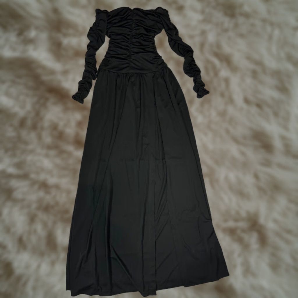 Tanya Taylor Tanya Taylor Marla Maxi Dress Womens Sz 0 Black Long Sleeve Ruched Bodice Gothic Dress Size XS / US 0-2 / IT 36-38 - 1 Thumbnail