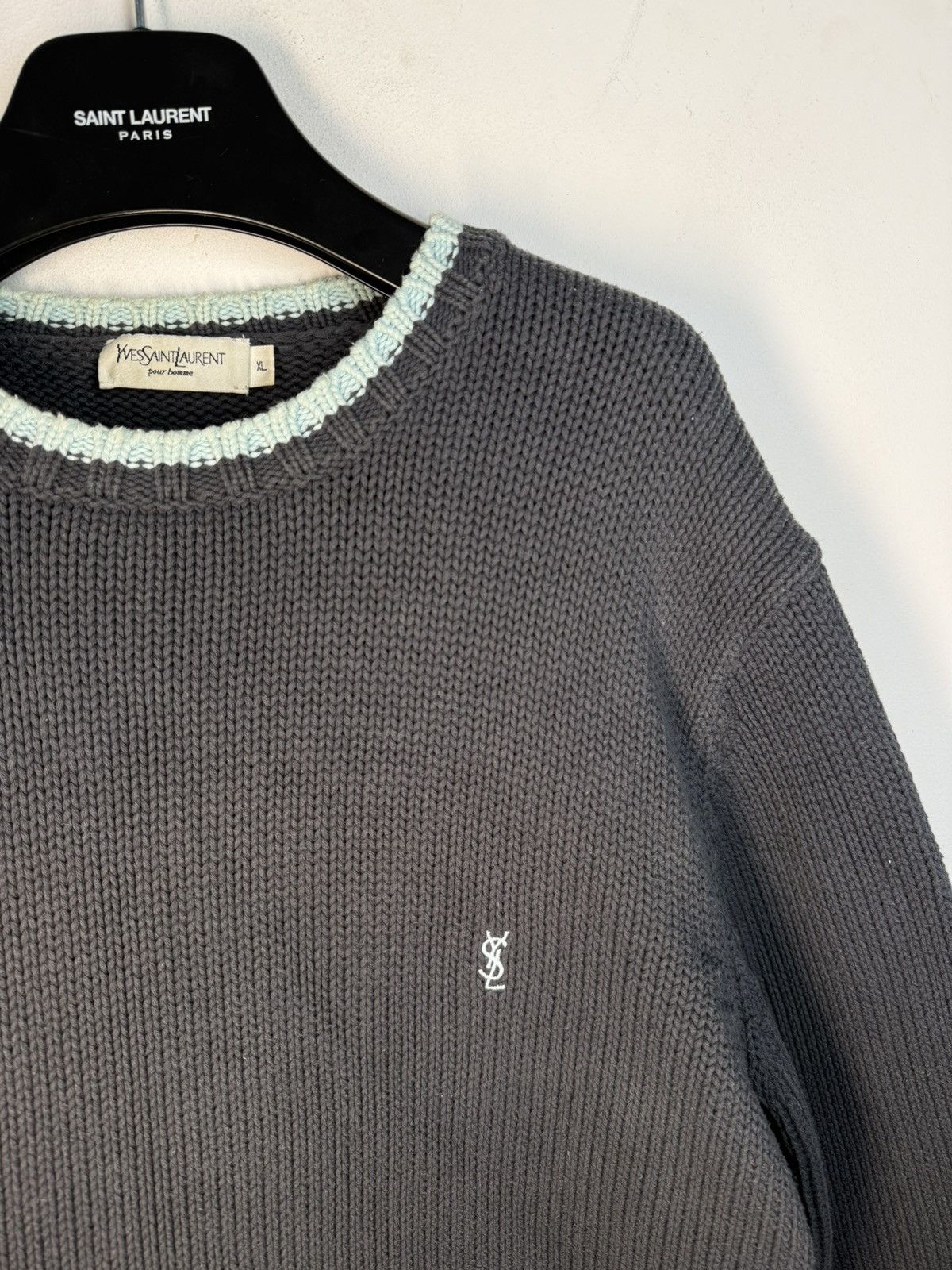 Yves Saint Laurent Heavy YSL Sweater Knit Grey Yves Saint Laurent Vintage Size US XL / EU 56 / 4 - 16 Thumbnail