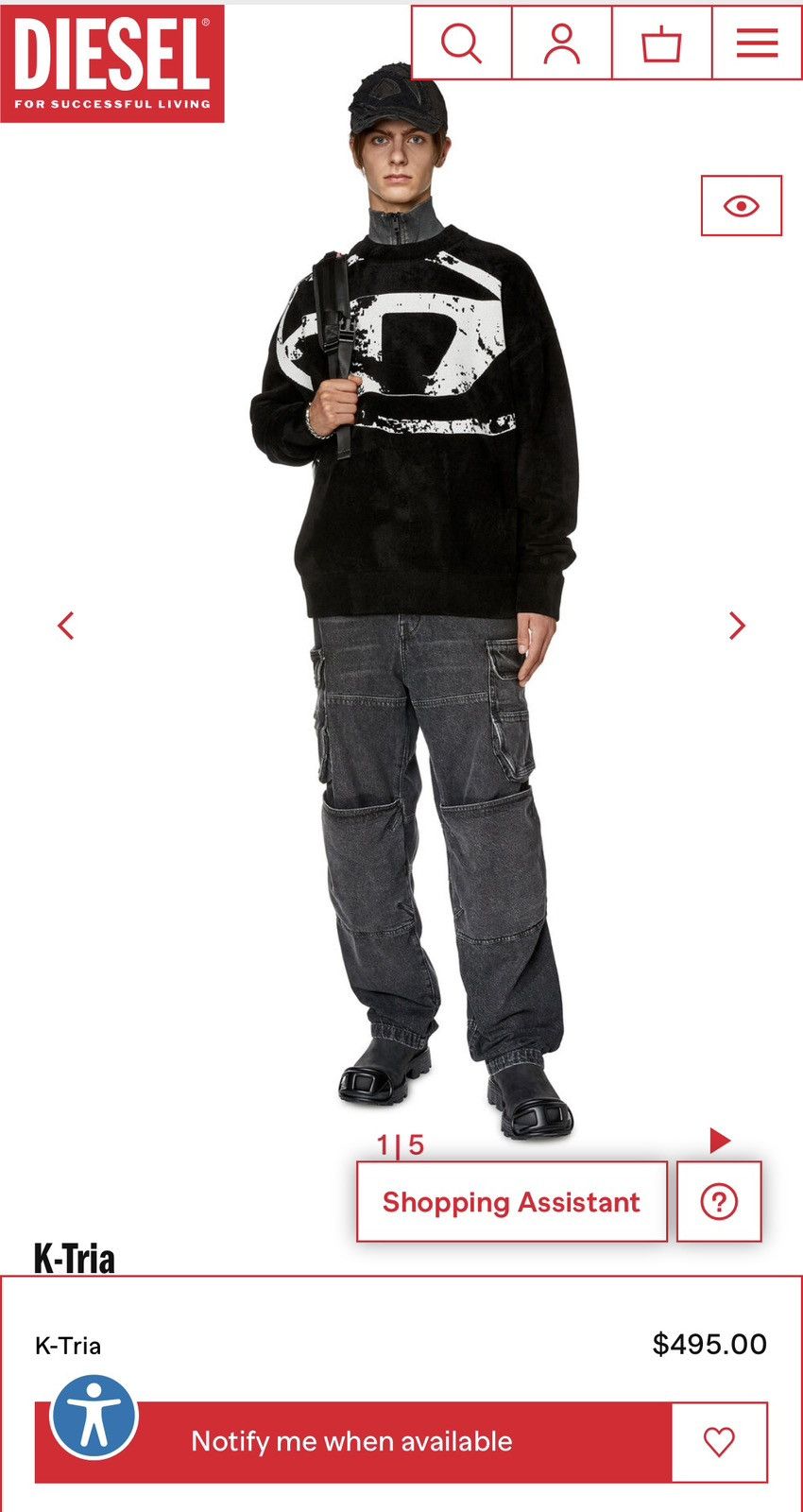 Diesel Diesel K-Tria Sweatshirt with distressed oval D Size US S / EU 44-46 / 1 - 8 Thumbnail