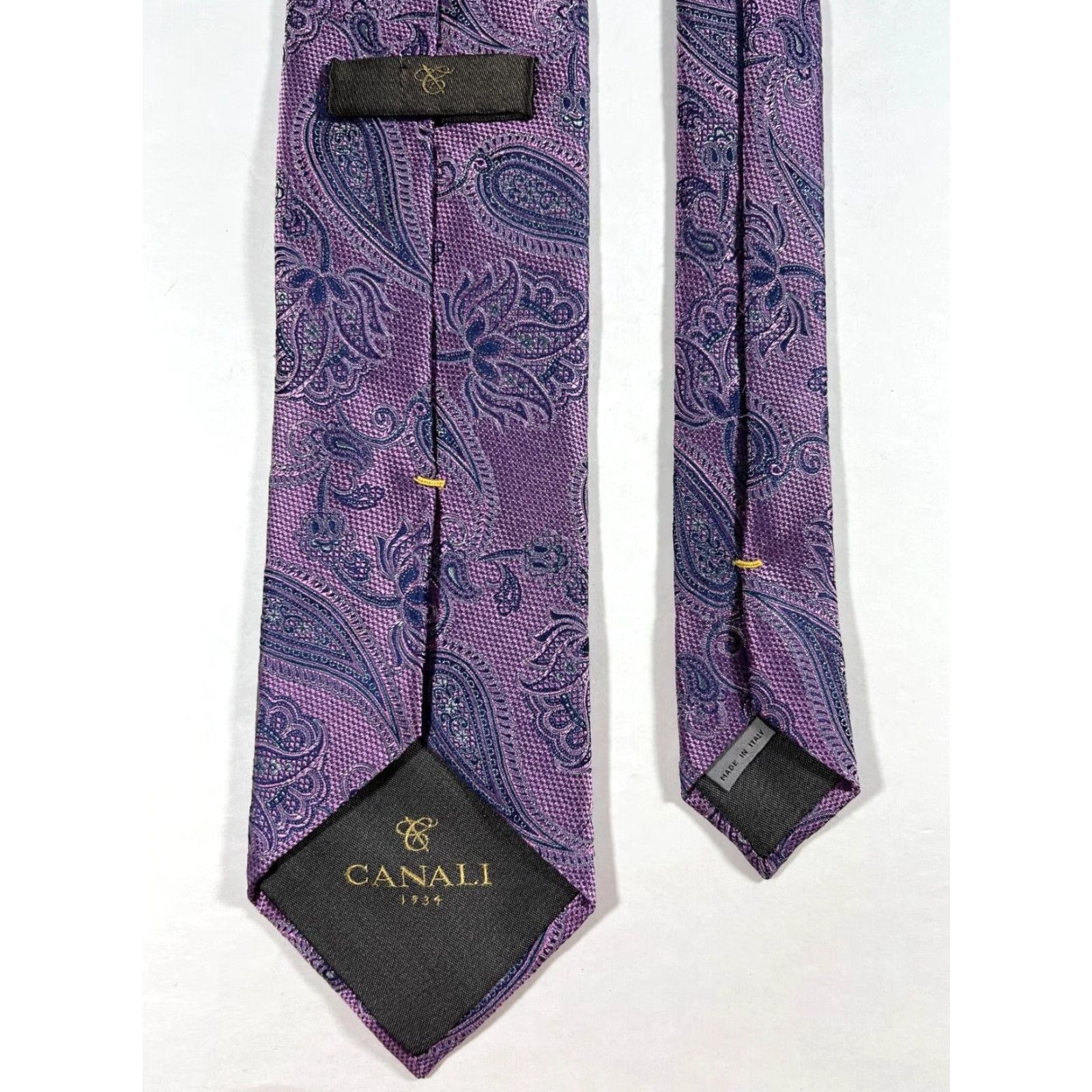Canali Canali Men’s Silk Tie Woven Paisley Purple Made in Italy Long 64.25" Wide 3.5" Luxury Designer Necktie Mens Size ONE SIZE - 6 Thumbnail