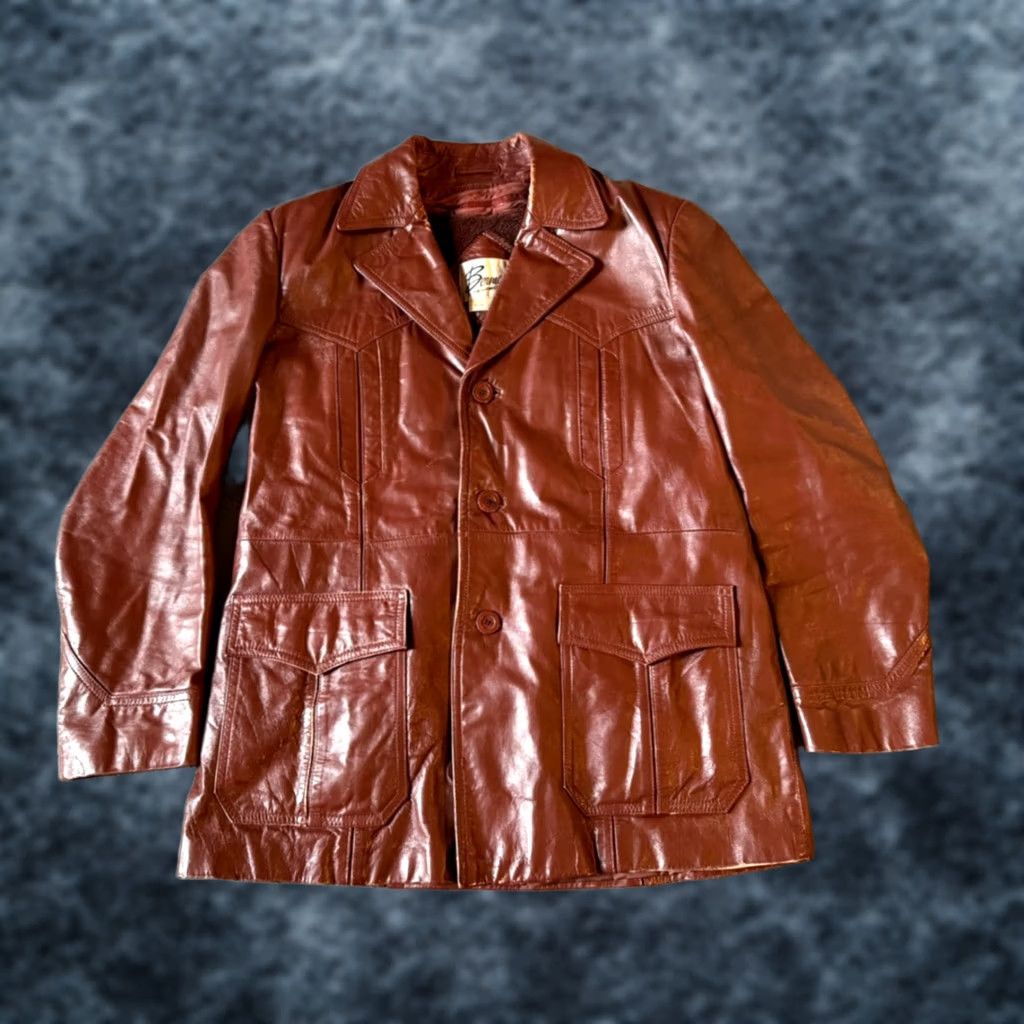 Vintage VINTAGE Berman's Leather Men's Brown Lined Button Front Jacket - 44 Size, Regular, Over Coat Size US S / EU 44-46 / 1 - 1 Thumbnail
