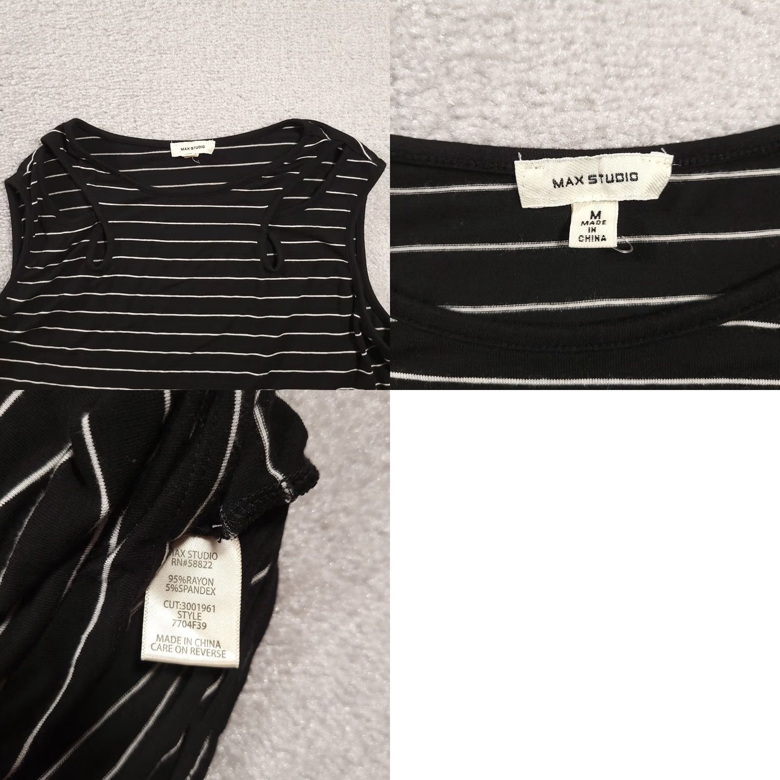 Vintage Max Studio Womens Tank Top M Black White Striped Cutout Stretch Shirt Size M / US 6-8 / IT 42-44 - 8 Thumbnail