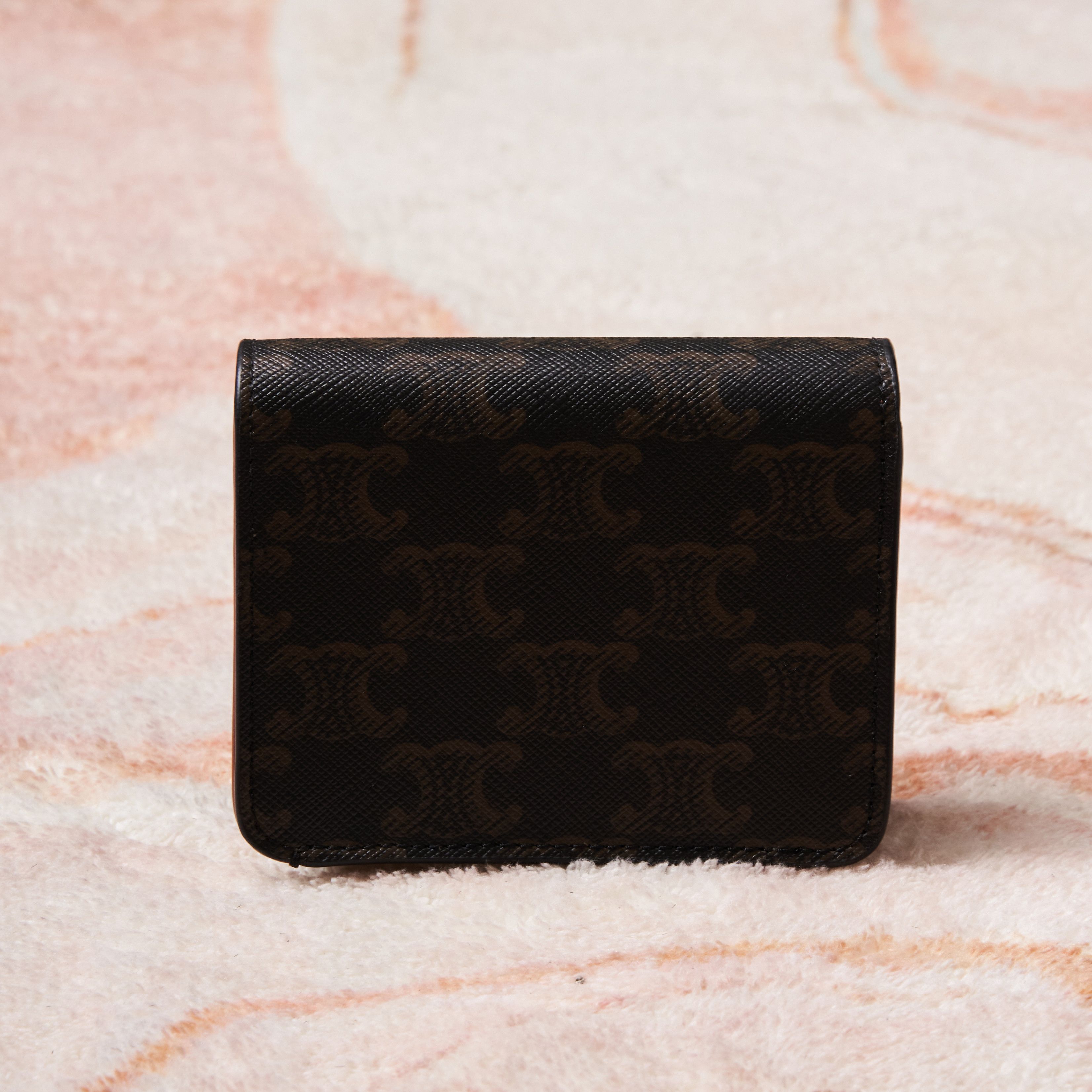 Celine CELINE Triomphe Compact Wallet In Triomphe Canvas TAN Size ONE SIZE - 4 Thumbnail