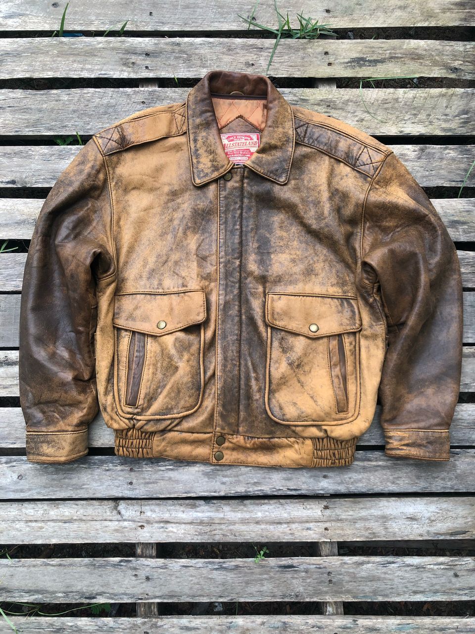 Japanese Brand Vintage Allstateland USN Leather Jacket Size US M / EU 48-50 / 2 - 2 Thumbnail