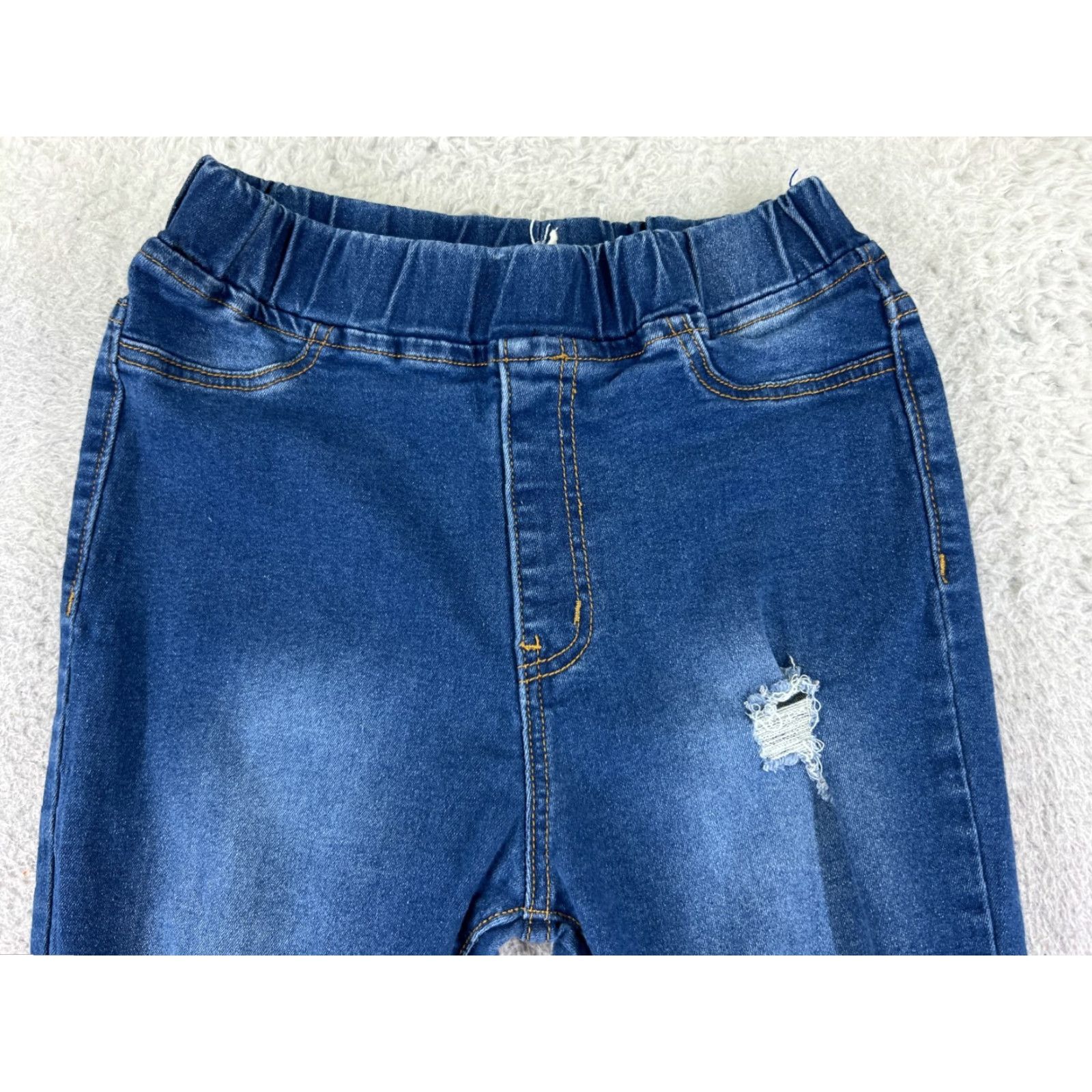 Denime VINTAGE Aaron & Amber Pants Junior Large Blue Denim Jeans Pull On Distressed Flare 24x31 Size 36" / US 14 / IT 50 - 4 Thumbnail