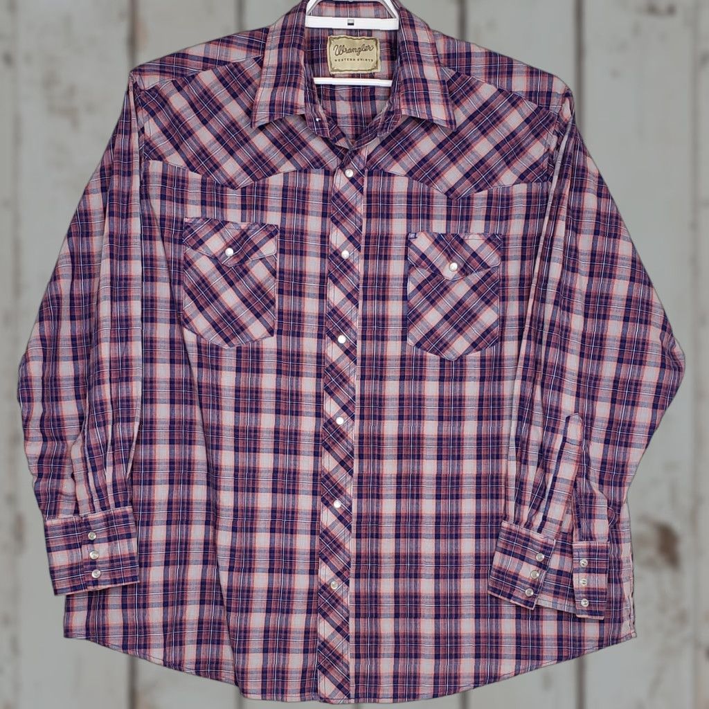Wrangler Wrangler Mens Western Pearl Snap Shirt 2XL Long Sleeve Blue Orange Plaid Multicolor Cotton Blend Button-Up Pearl Snap Mens Western Shirt Size US XXL / EU 58 / 5 - 1 Thumbnail
