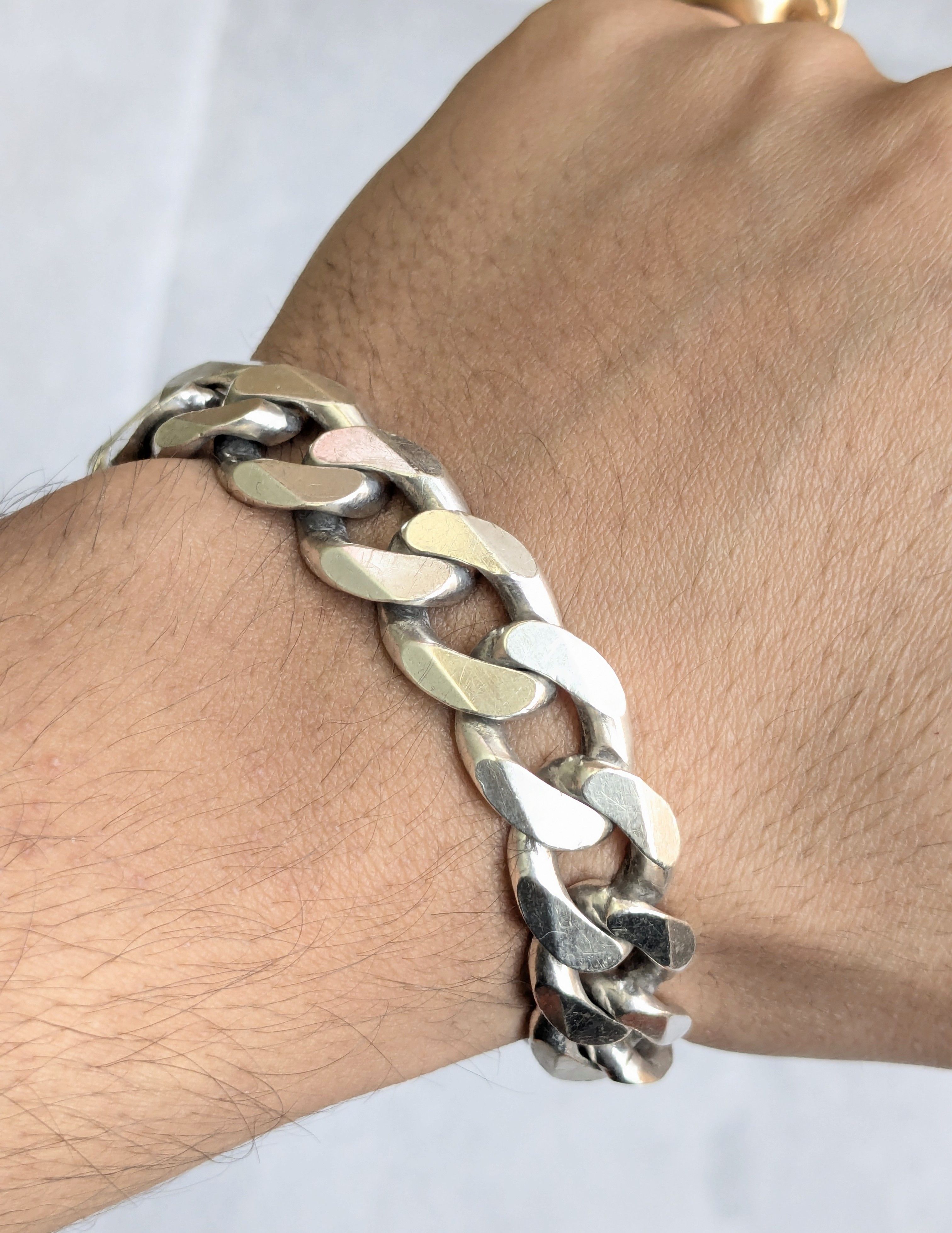 Jewelry Vintage Sterling Silver Cuban Bracelet Link Chain 8.5" Size ONE SIZE - 13 Thumbnail