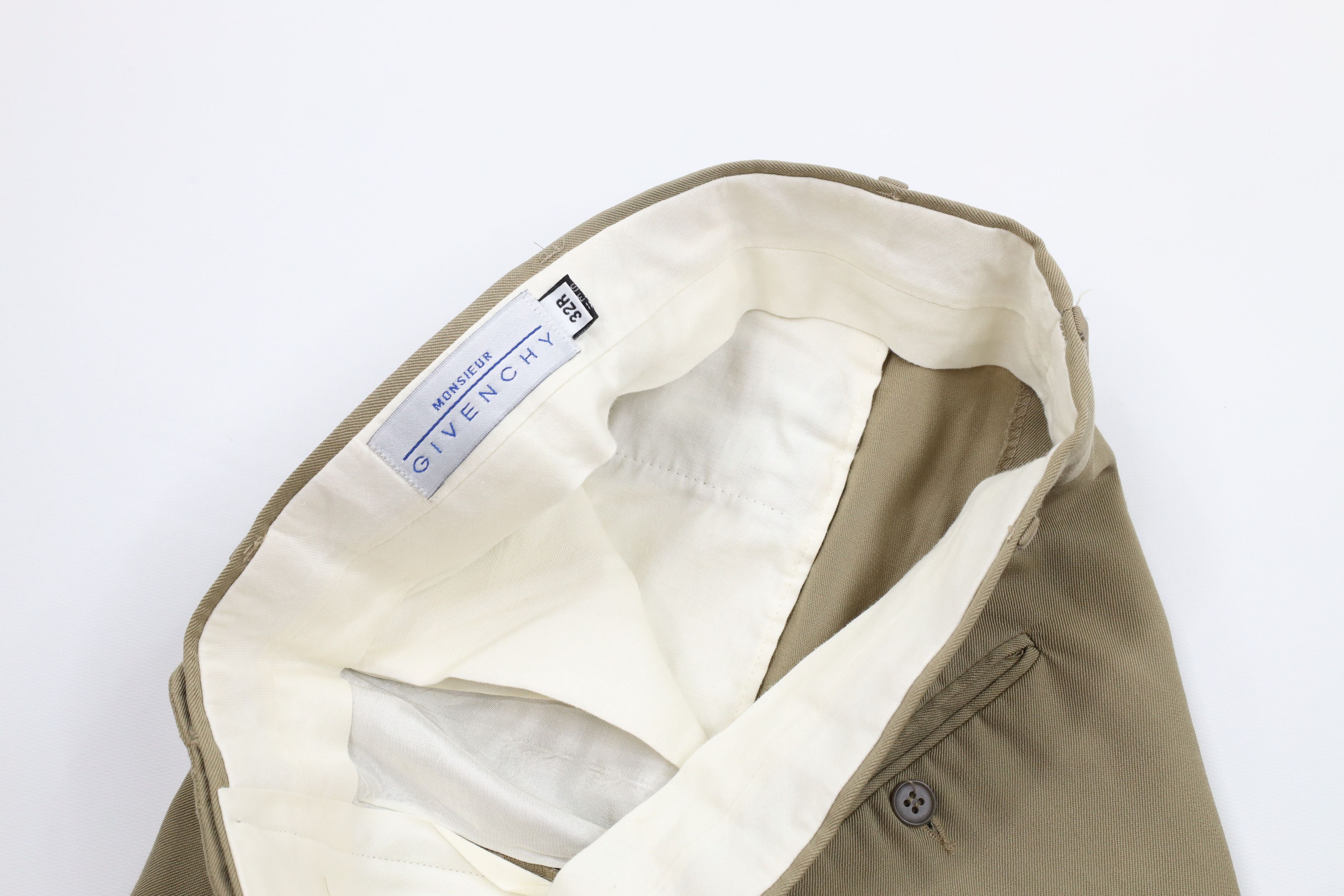 Givenchy × Vintage Vintage 90s Givenchy Cuffed Wool Chino Pants Trousers Beige Size US 32 / EU 48 - 7 Thumbnail