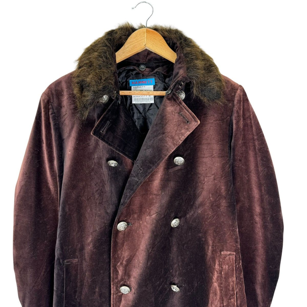 Katharine Hamnett London ☀️HAMNETT DOUBLE BREASTED BUTTON FUT COLLAR COAT JACKET Size M / US 6-8 / IT 42-44 - 3 Thumbnail
