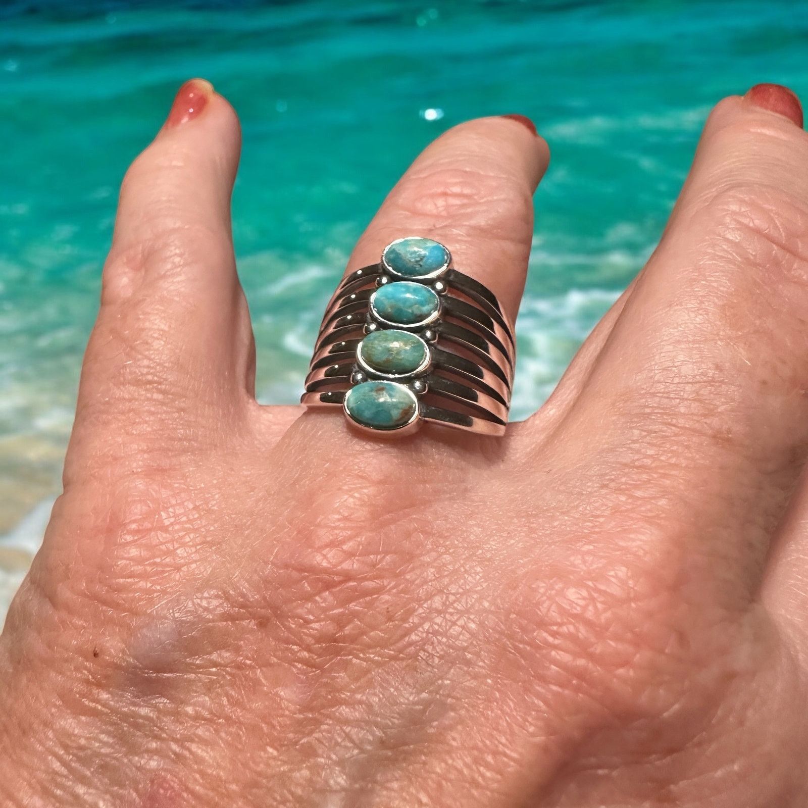 The Unbranded Brand Sterling Silver Genuine Turquoise Ring Size ONE SIZE - 4 Thumbnail
