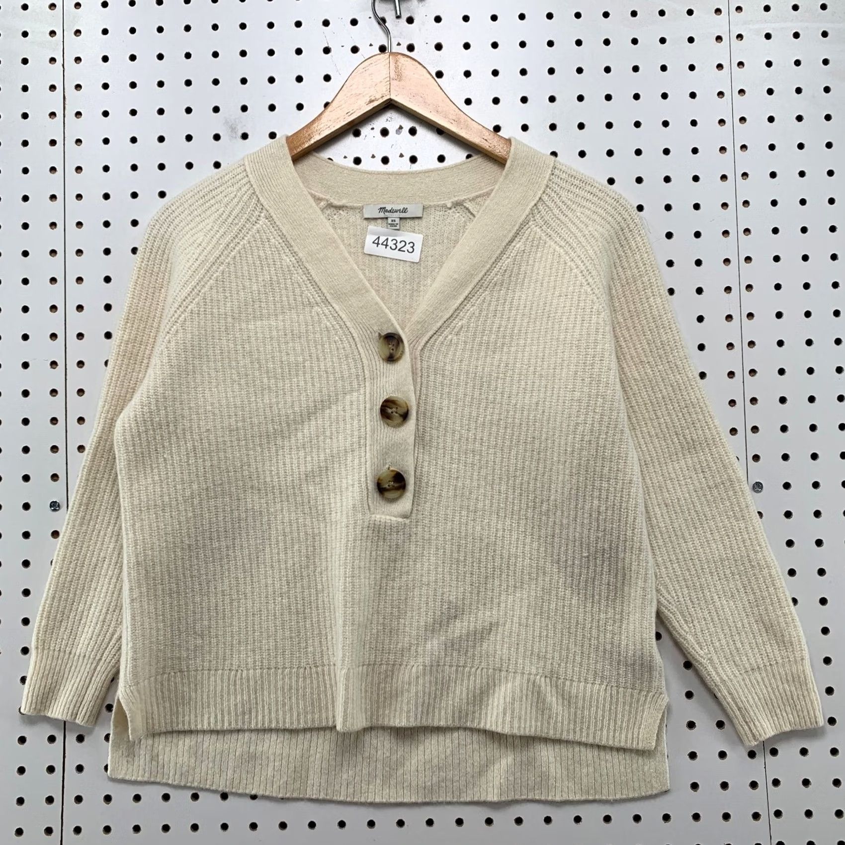 Madewell Madewell Lyle Merino Wool Henley Sweater Womens XS Ivory V Neck Rib Knit Shirt Size XS / US 0-2 / IT 36-38 - 2 Thumbnail