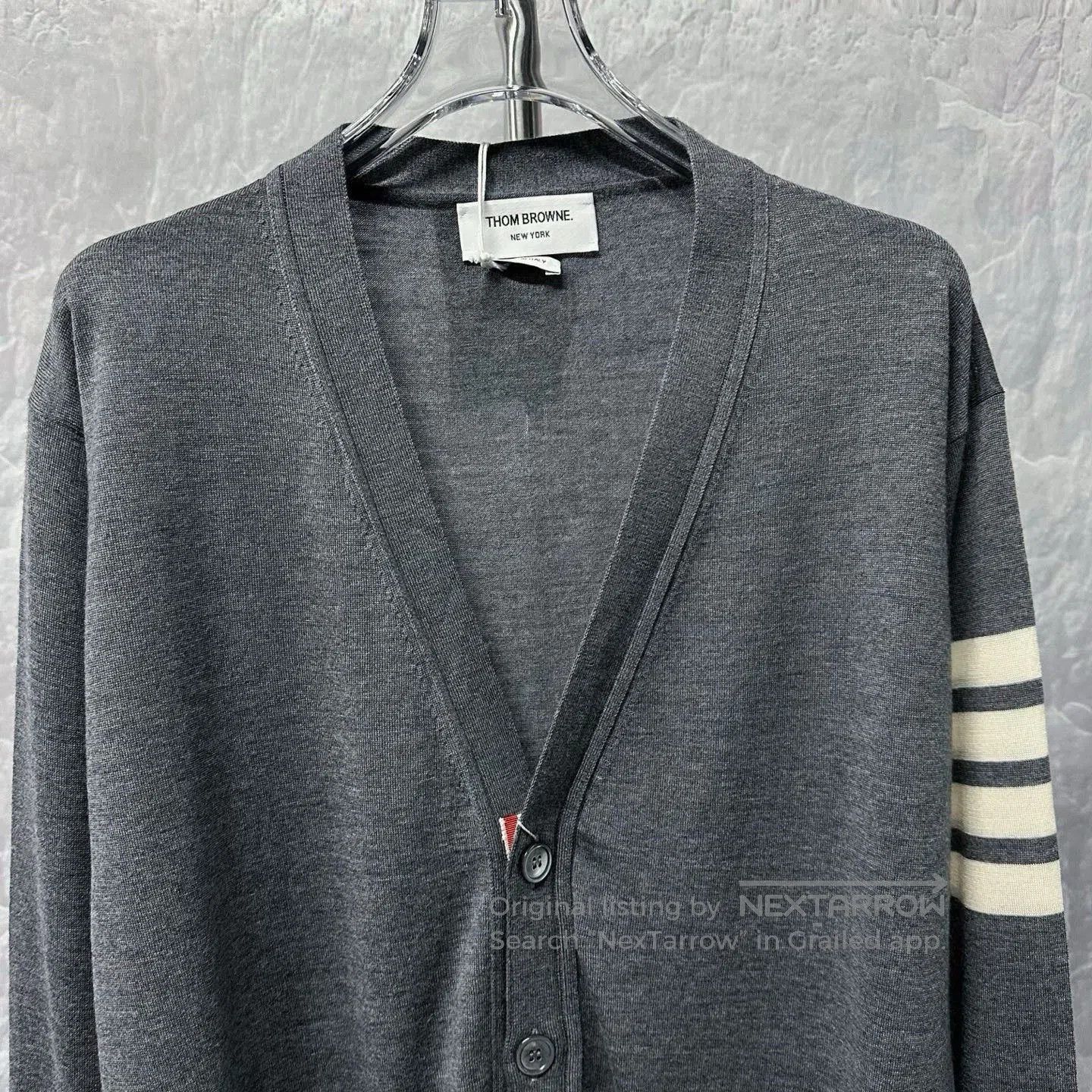 Thom Browne Thom Browne Gray V-neck Striped Cardigan. Size US S / EU 44-46 / 1 - 2 Thumbnail