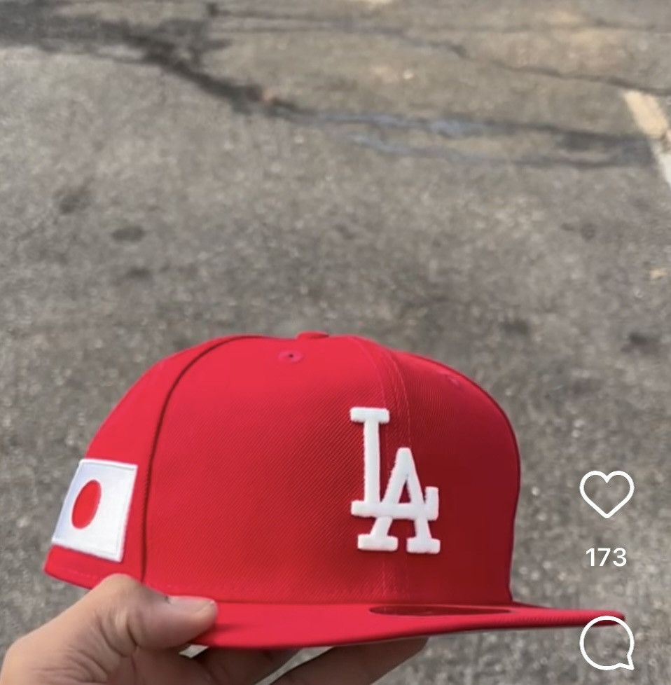 image of Hat x New Era Ecap City Red Los Angeles Dodgers Japan Flag Size 7 1/4 Bran, Men's