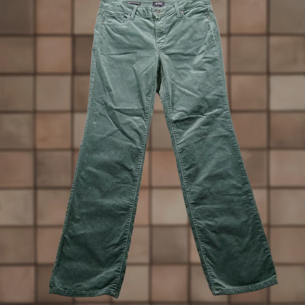 NYDJ NYDJ Marilyn Straight Corduroy Pants Women 8 Sage Leaf Green Lift Tuck EUC Size 30" / US 8 / IT 44 - 1 Thumbnail