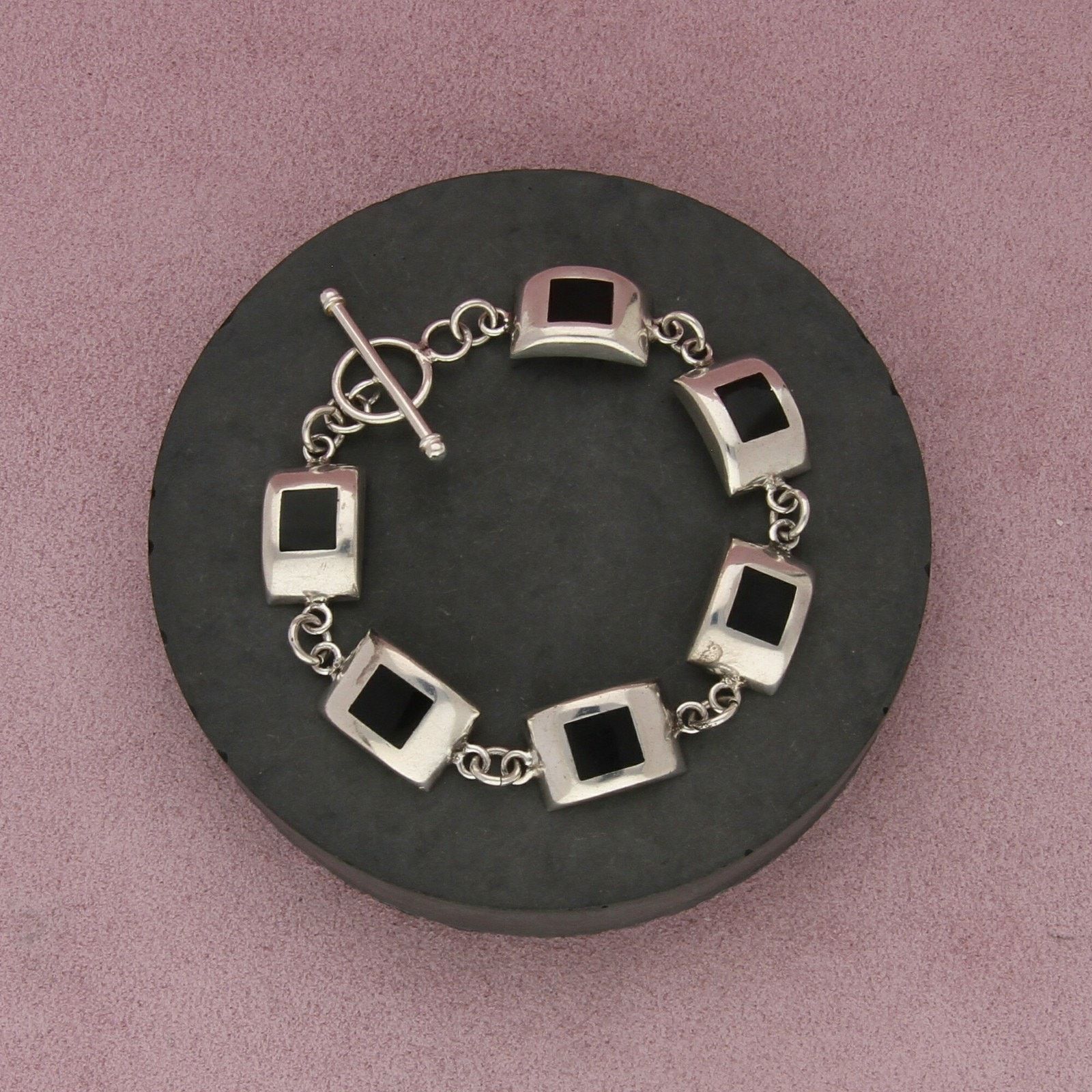 Mexicana mexico sterling silver onyx toggle bracelet size 7.5in Size ONE SIZE - 1 Thumbnail