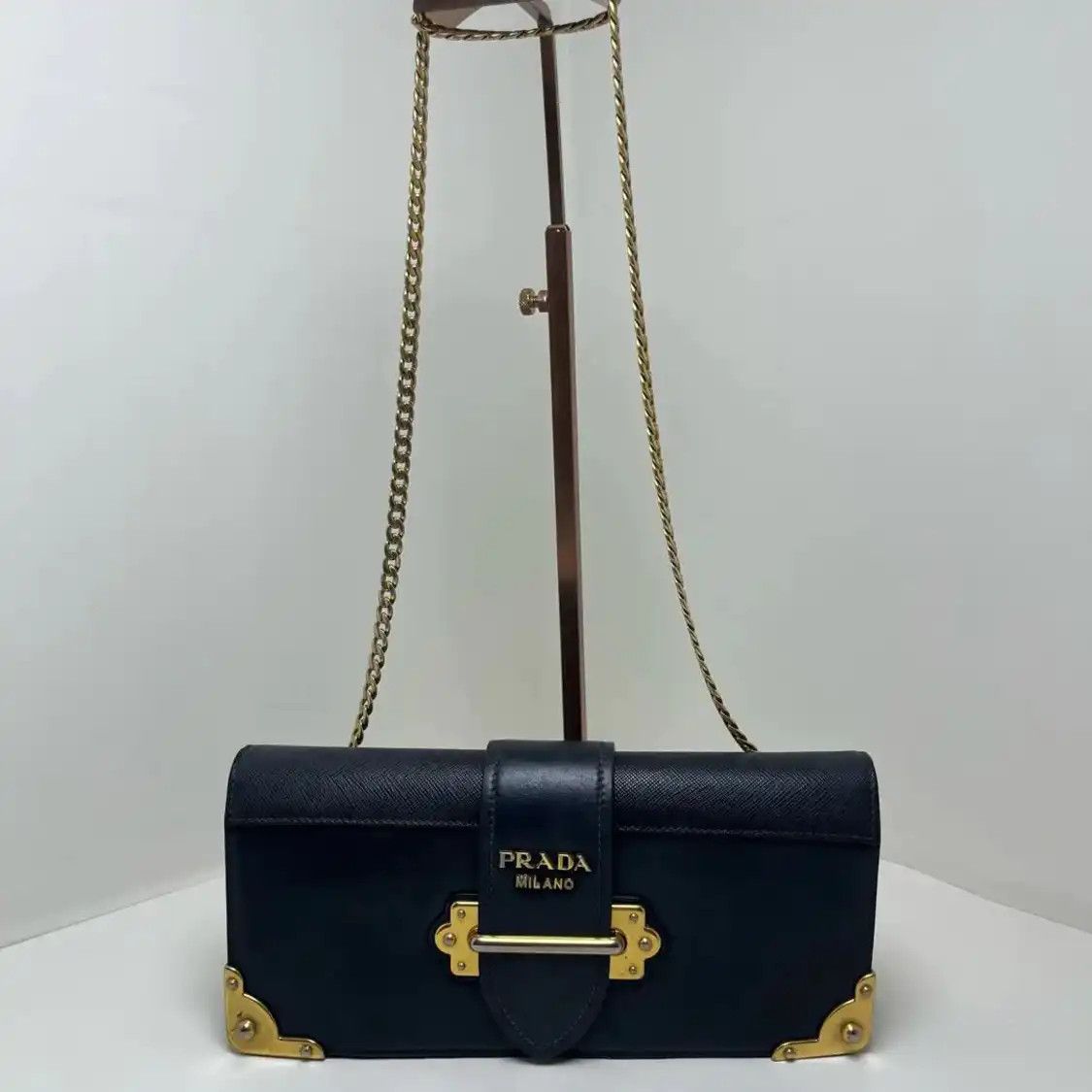 Prada PRADA Cahier black cowhide leather cross pattern crossbody bag Size ONE SIZE - 1 Thumbnail