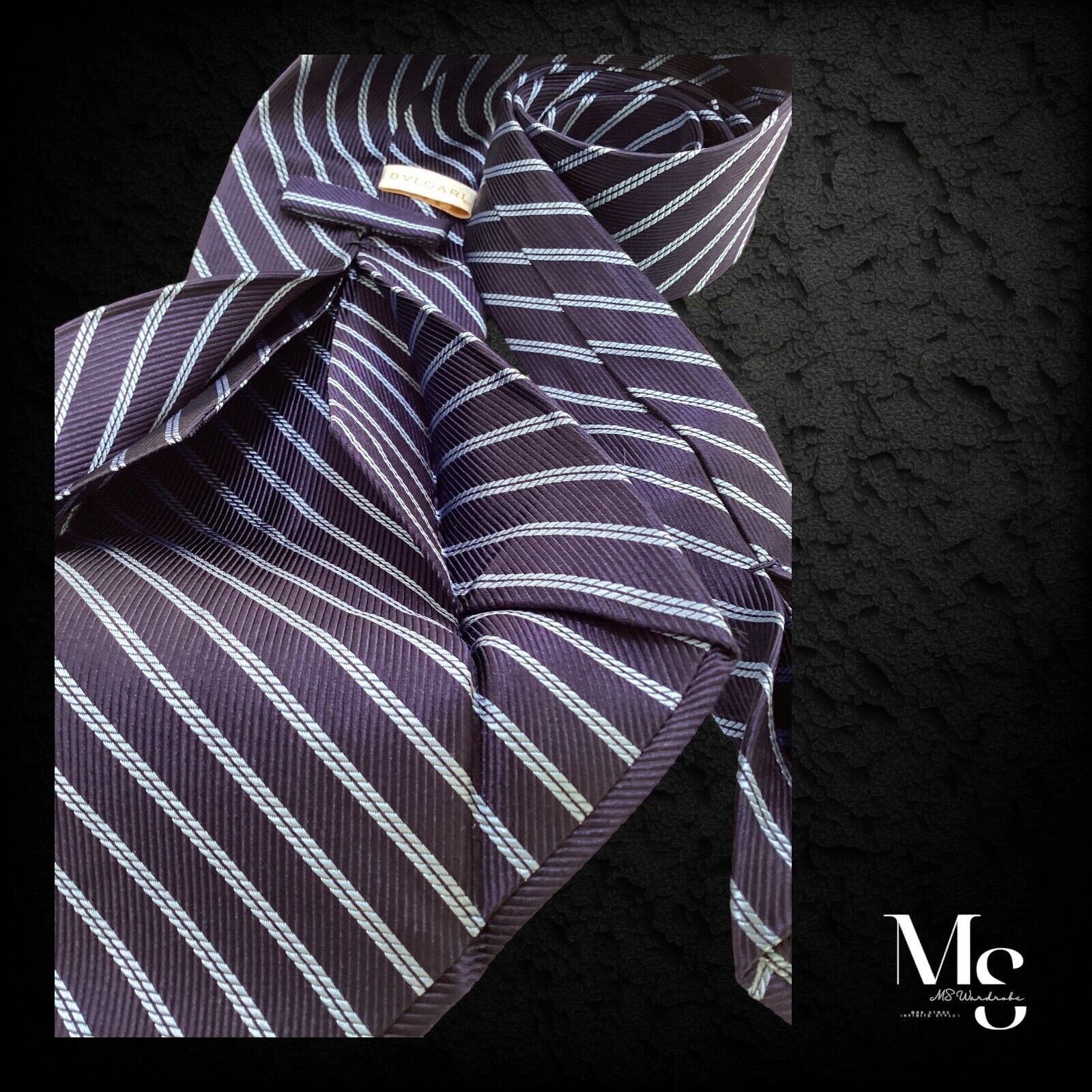 Bvlgari BVLGARI 7Fold Blue Striped Silk Tie Made In Italy W:4" NWOT Size ONE SIZE - 8 Thumbnail
