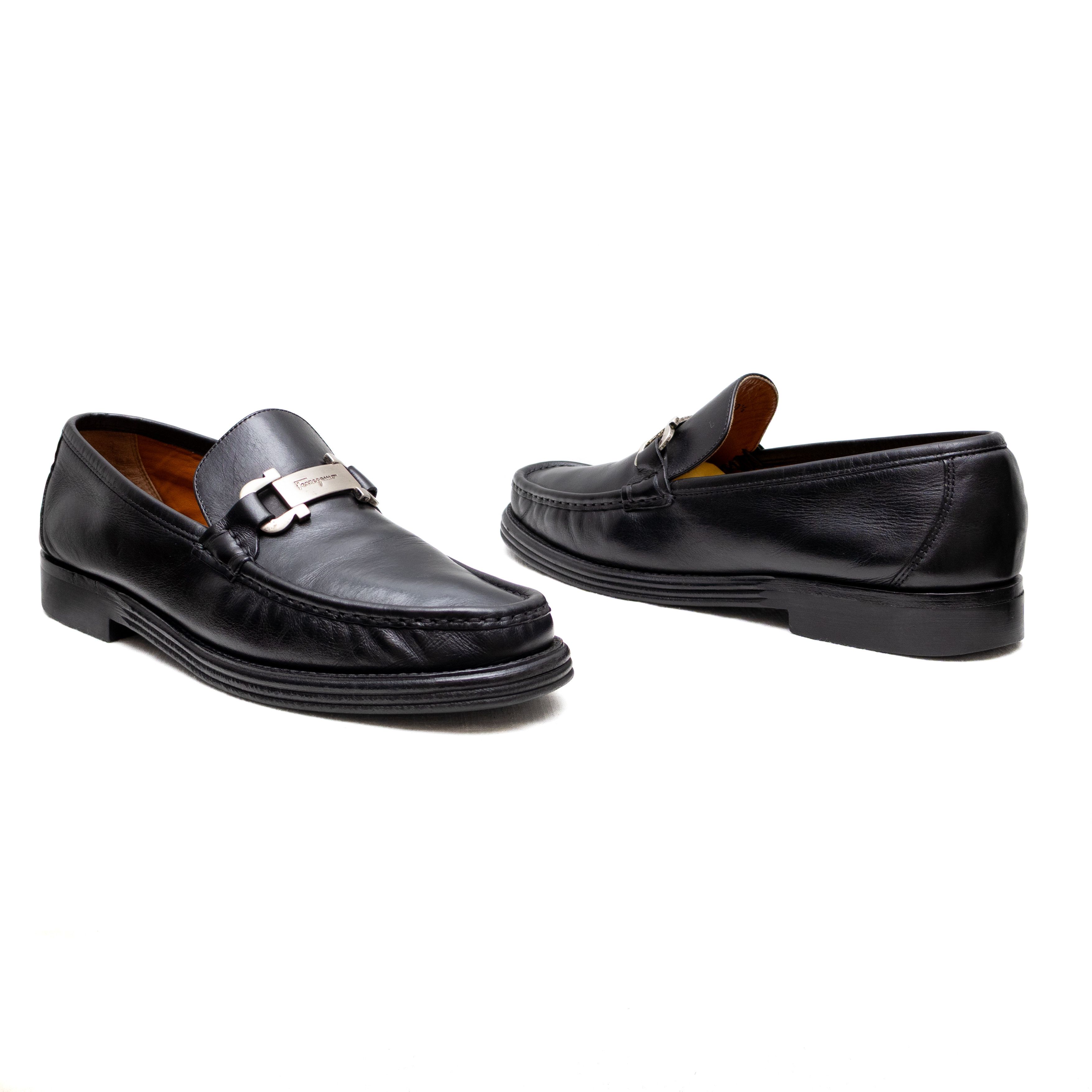 Salvatore Ferragamo Black Leather Loafers Gancini Bit 10.5