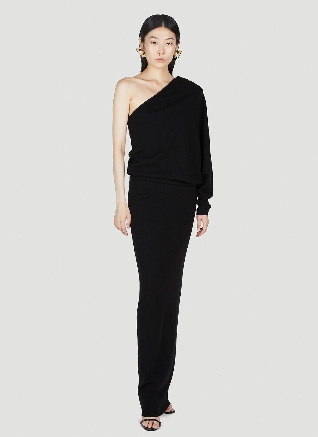 Saint Laurent Paris o1s1wg110125 755434 Long One-Shoulder Dress Cashmere Black Size L / US 10 / IT 46 - 2 Thumbnail