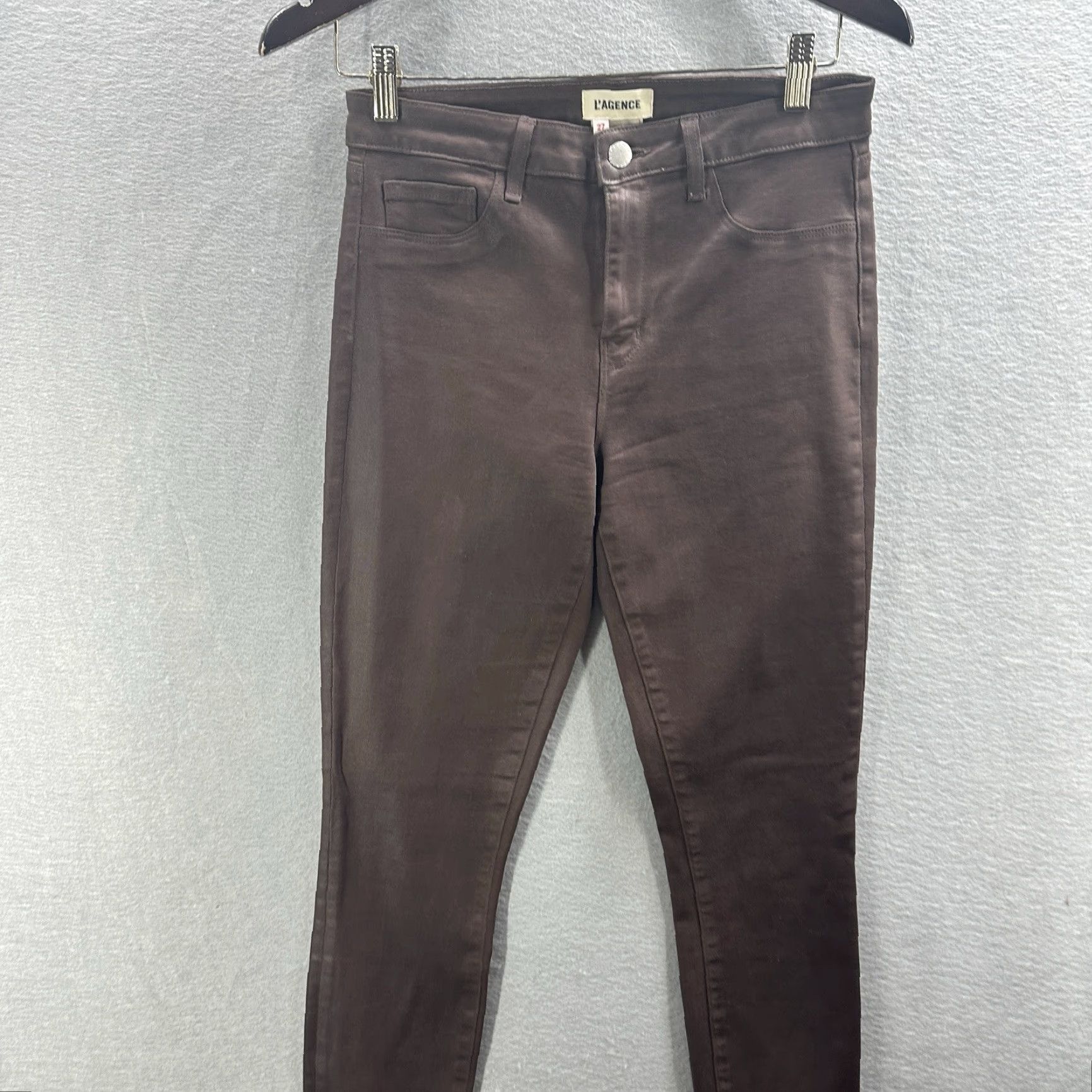 L'AGENCE L'AGENCE Marguerite Skinny High Rise Jeans Women Size 27 Brown Cocoa Coated Denim Slim Fit Size 27" / US 4 / IT 40 - 2 Thumbnail