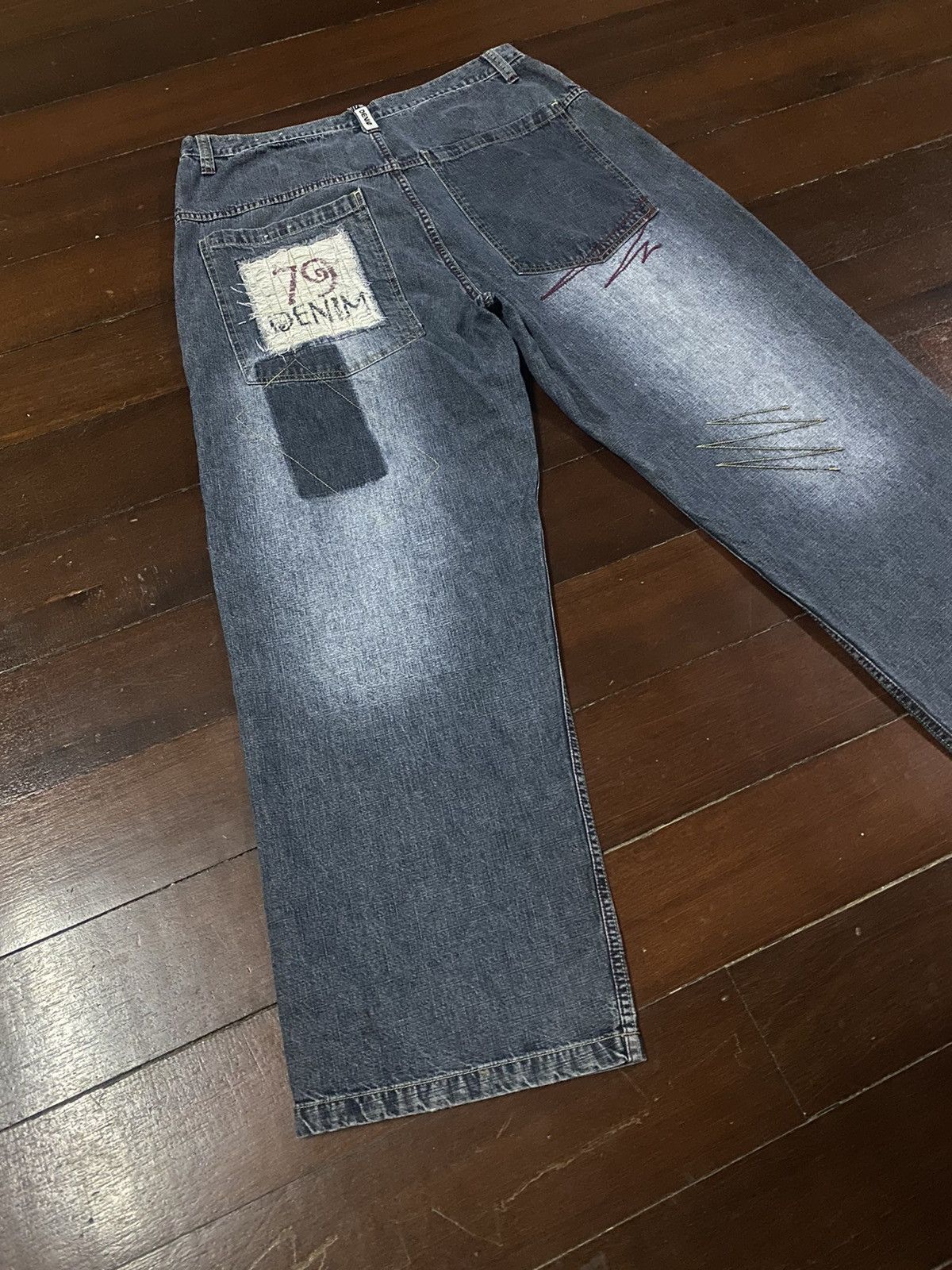 Designer × JNCO FIRE 🔥 NO BOUNDARIES WIDE LEG PATCH WORKS BELL BOTTOM Size US 36 / EU 52 - 12 Thumbnail