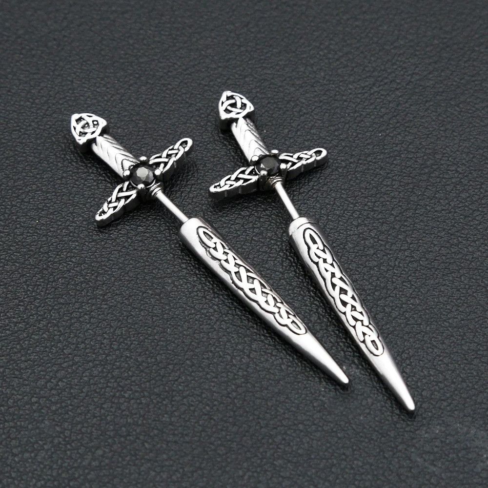 Jewelry Sword Stud Earrings Charm Stainless Steel Earring Gift Size ONE SIZE - 5 Thumbnail