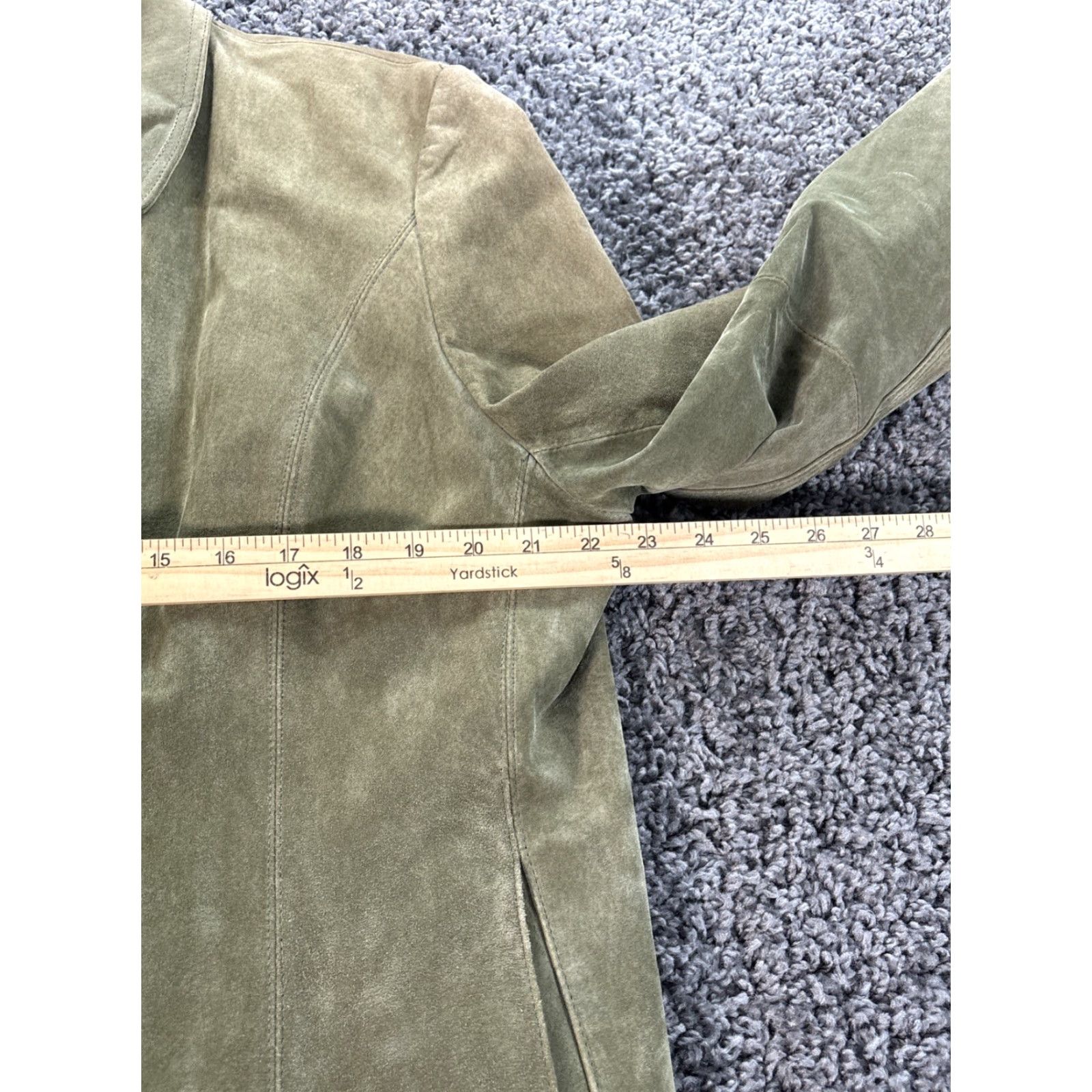 Olive VINTAGE SIENA Womens Jacket 2XL Olive Green Distressed Suede Leather ZipUp Lined Green Womens 2XL Jacket Size XXL / US 16-18 / IT 52-54 - 3 Thumbnail