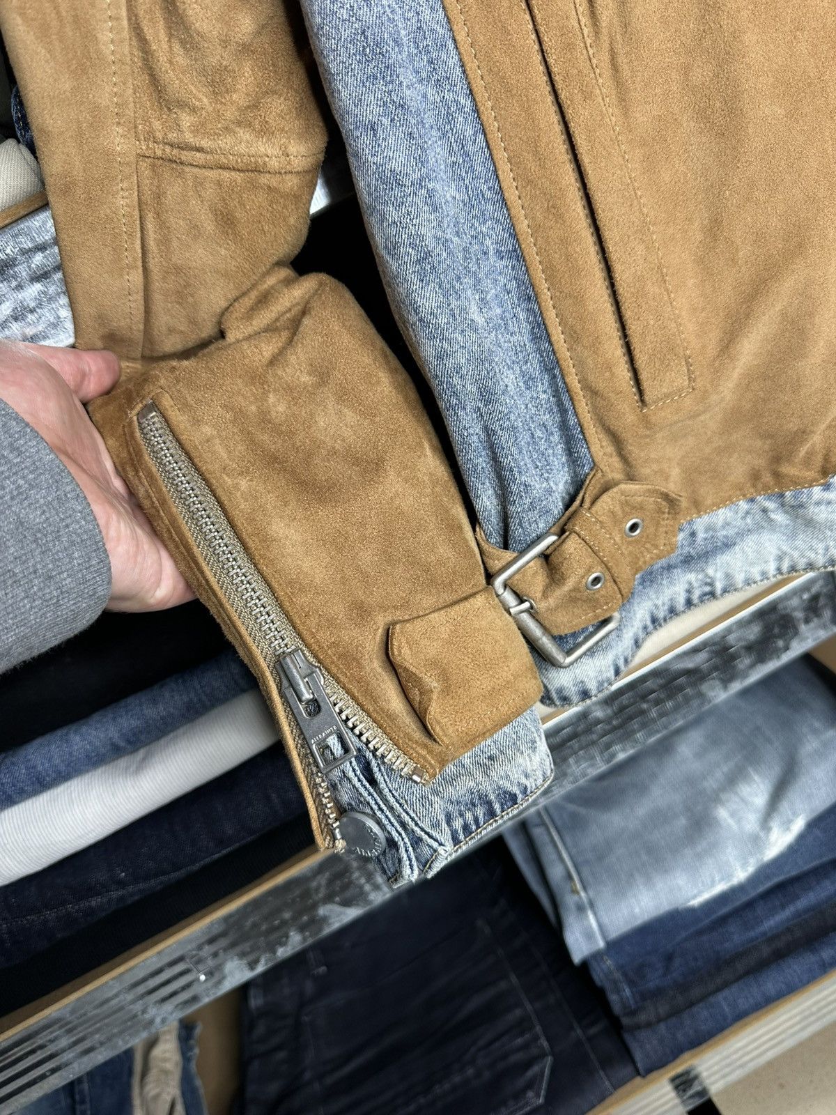 Allsaints AllSaints Suede Denim Biker Jacket Goat Leather Moto US 10 Size L / US 10 / IT 46 - 5 Thumbnail