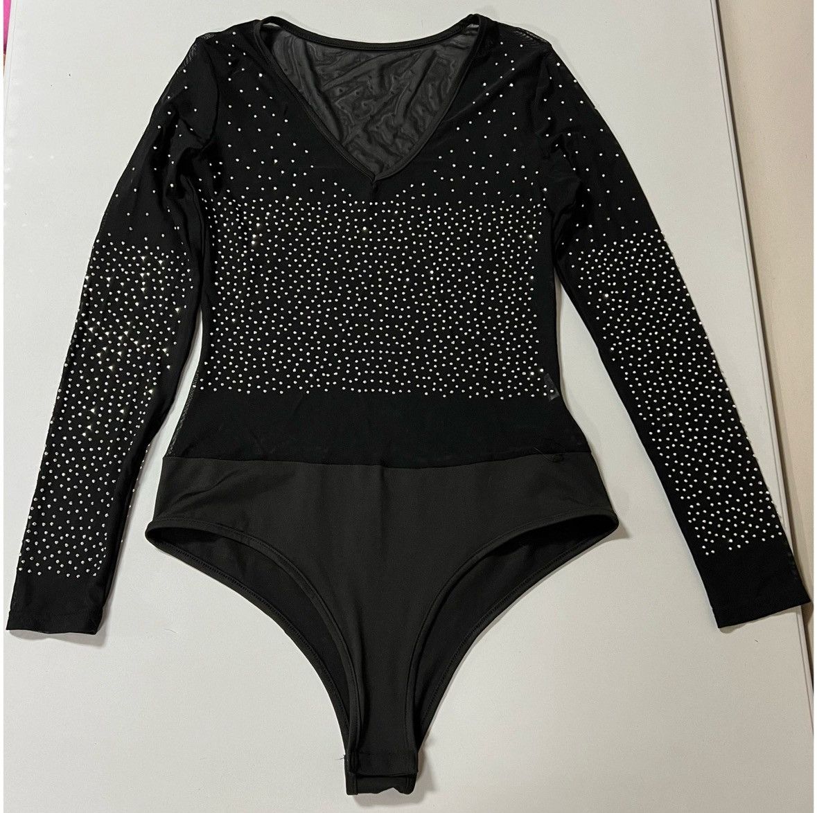 Vintage Black Diamond V-Neck Long Sleeve Shirt Top Bodysuit Size M 💎 Size M / US 6-8 / IT 42-44 - 3 Thumbnail