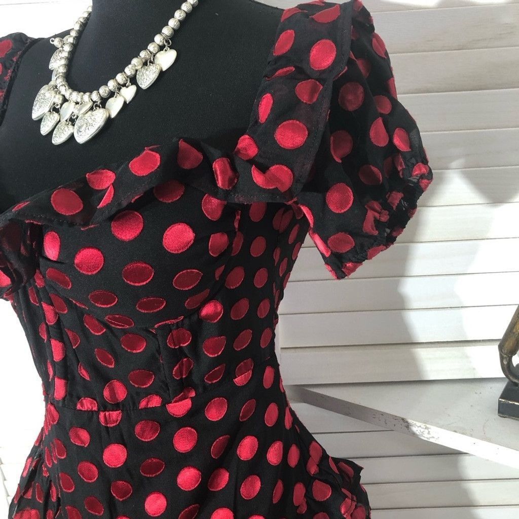 Lovers and Friends Lovers + Friends mini dress black red dot tiered ruffles M Size L / US 10 / IT 46 - 7 Thumbnail