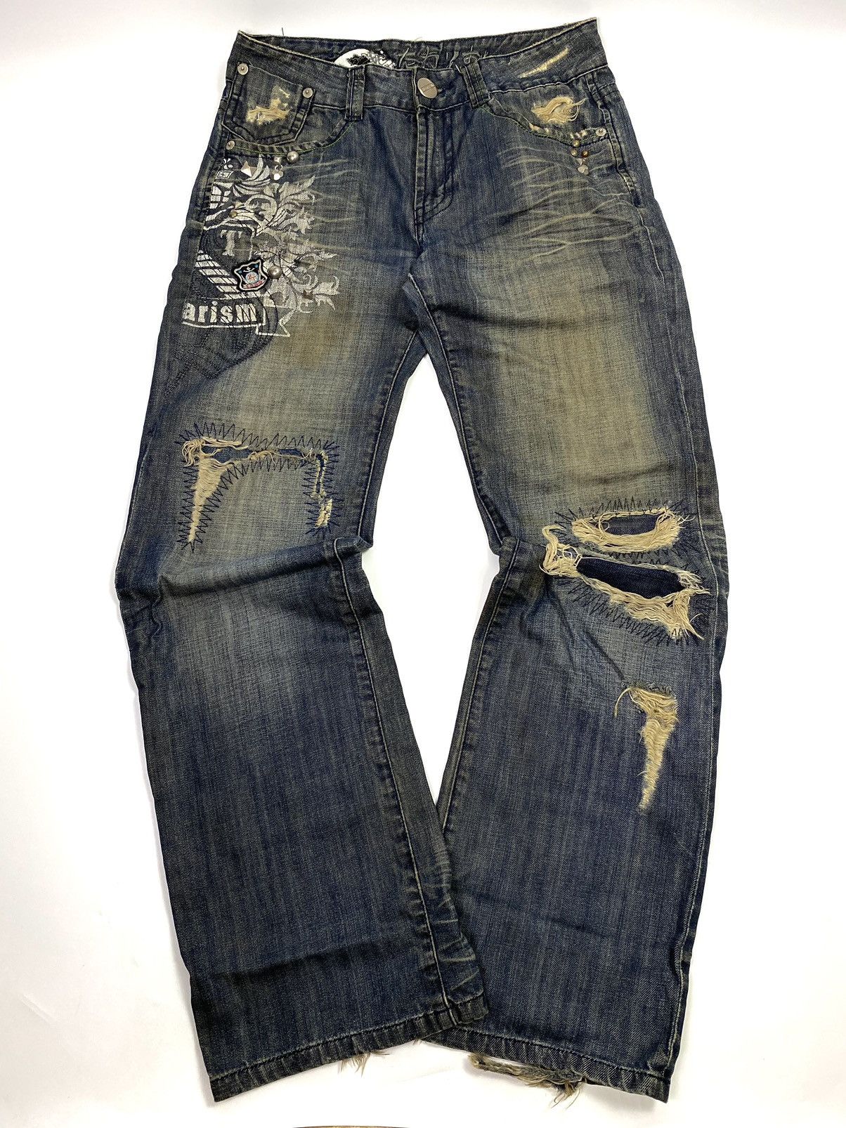 If Six Was Nine × Japanese Brand osaka big train 📍 distressed patchwork studdet jeans 32x32 Size US 32 / EU 48 - 4 Thumbnail