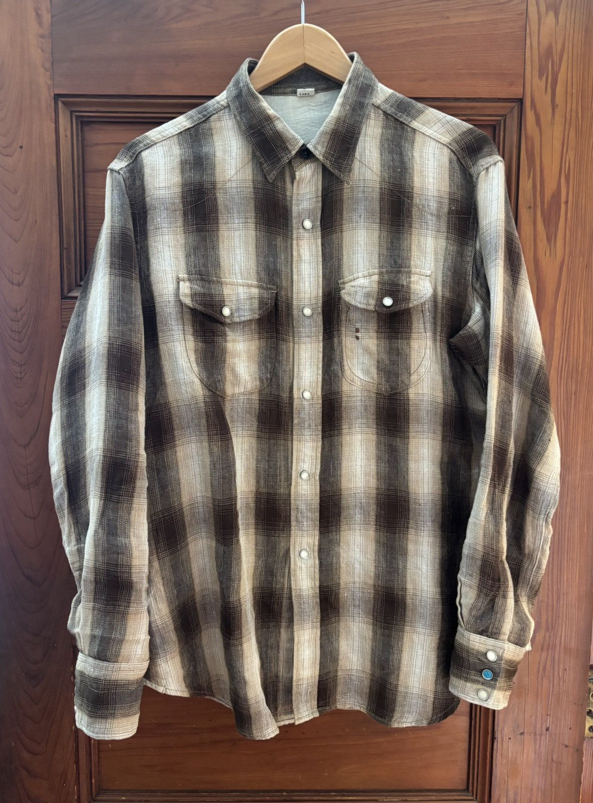 45rpm 45R linen shadow check eastern shirt size 4 Size US M / EU 48-50 / 2 - 1 Thumbnail