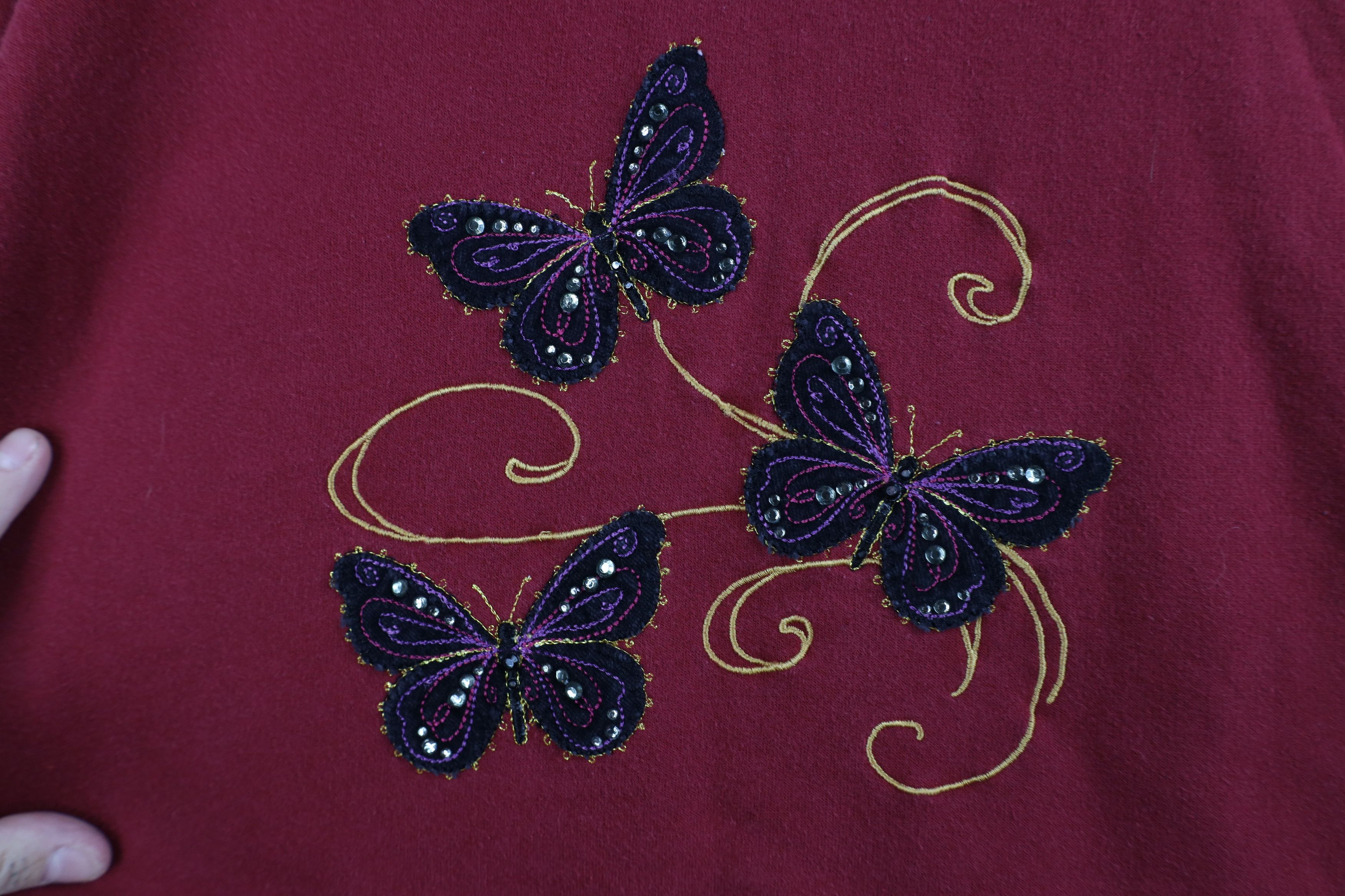 Vintage Vintage 90s Streetwear Sequin Butterfly Sweatshirt Red Size L / US 10 / IT 46 - 4 Thumbnail