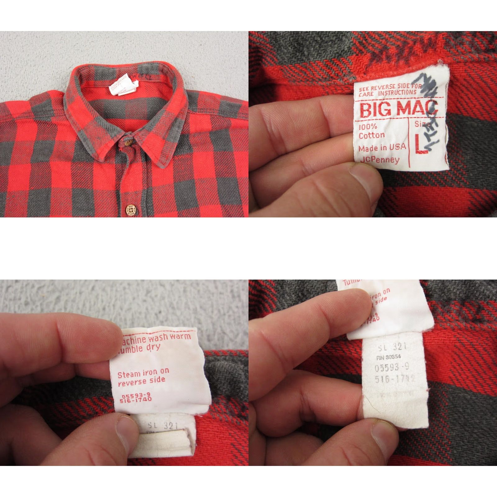 JCPenney VINTAGE JC Penney Shirt Mens Large Red Plaid Flannel 60s 70s USA Size US L / EU 52-54 / 3 - 8 Thumbnail