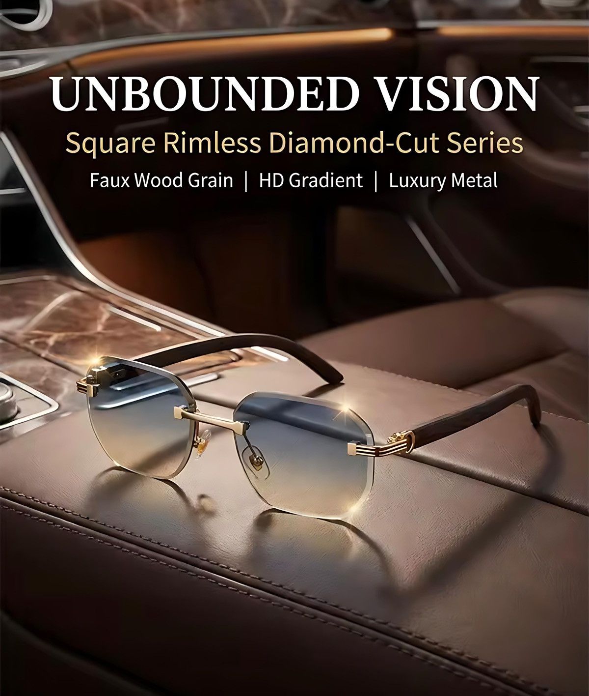 Other Rimless Square Gradient Sunglasses Luxury Metal Wood Grain Size ONE SIZE - 7 Thumbnail