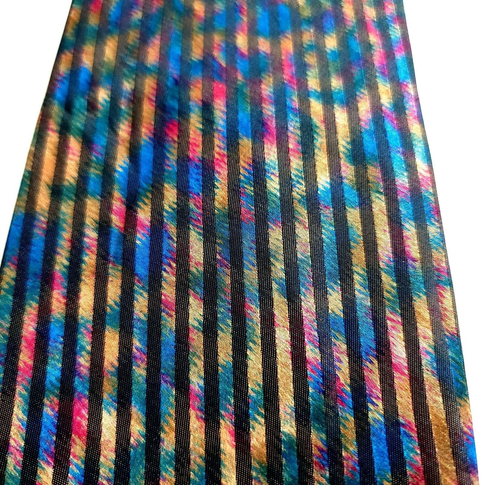 Bachrach Bachrach Woven Multi-Colored Striped Short Wide Silk Tie Size ONE SIZE - 2 Thumbnail