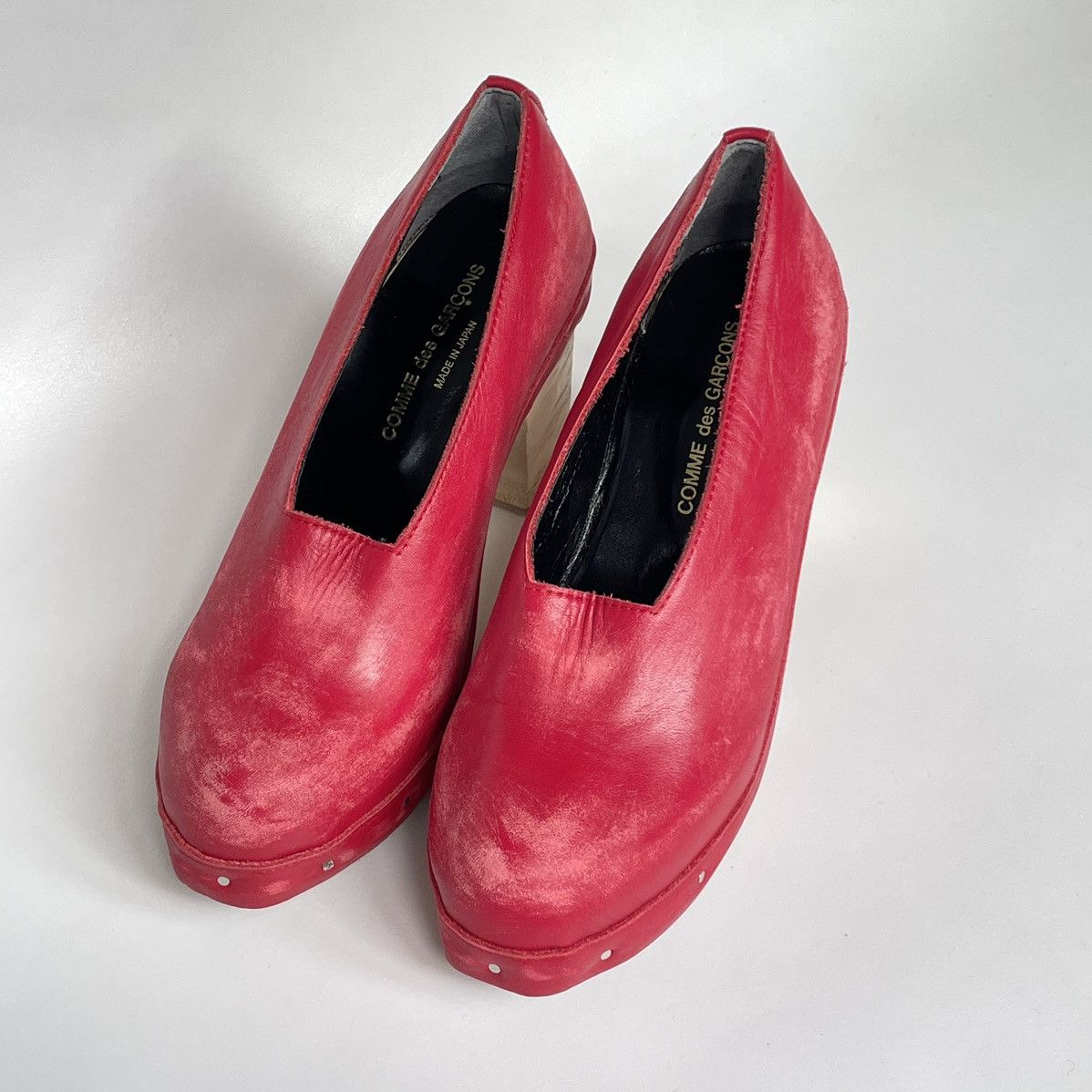 Comme des Garcons Distressed Leather Heeled Clogs Size US 7.5 / IT 37.5 - 4 Thumbnail