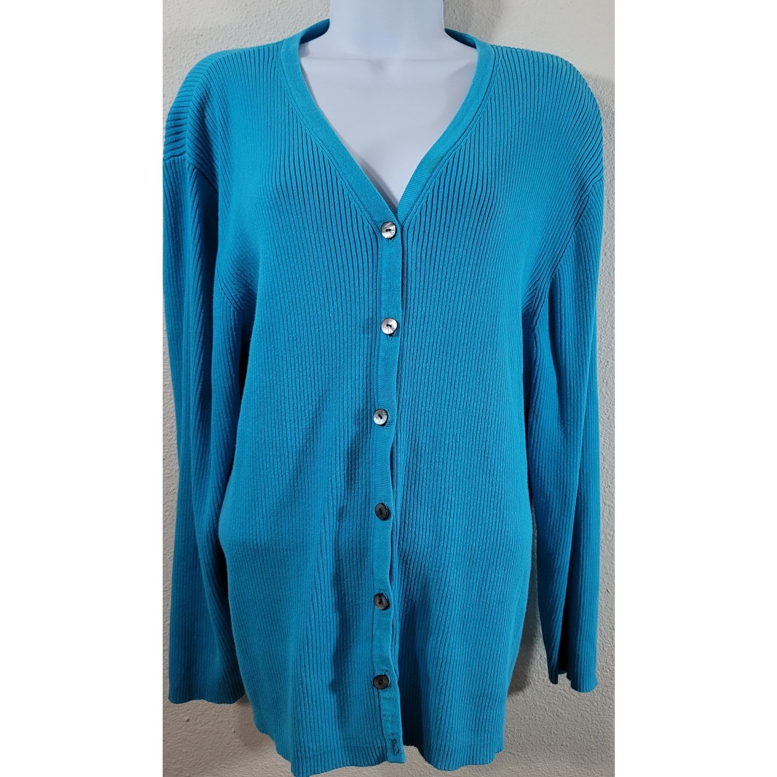 Other Teal Blue Ribbed Button Up Cardigan Sweater XL Lightweight Size XL / US 12-14 / IT 48-50 - 1 Thumbnail