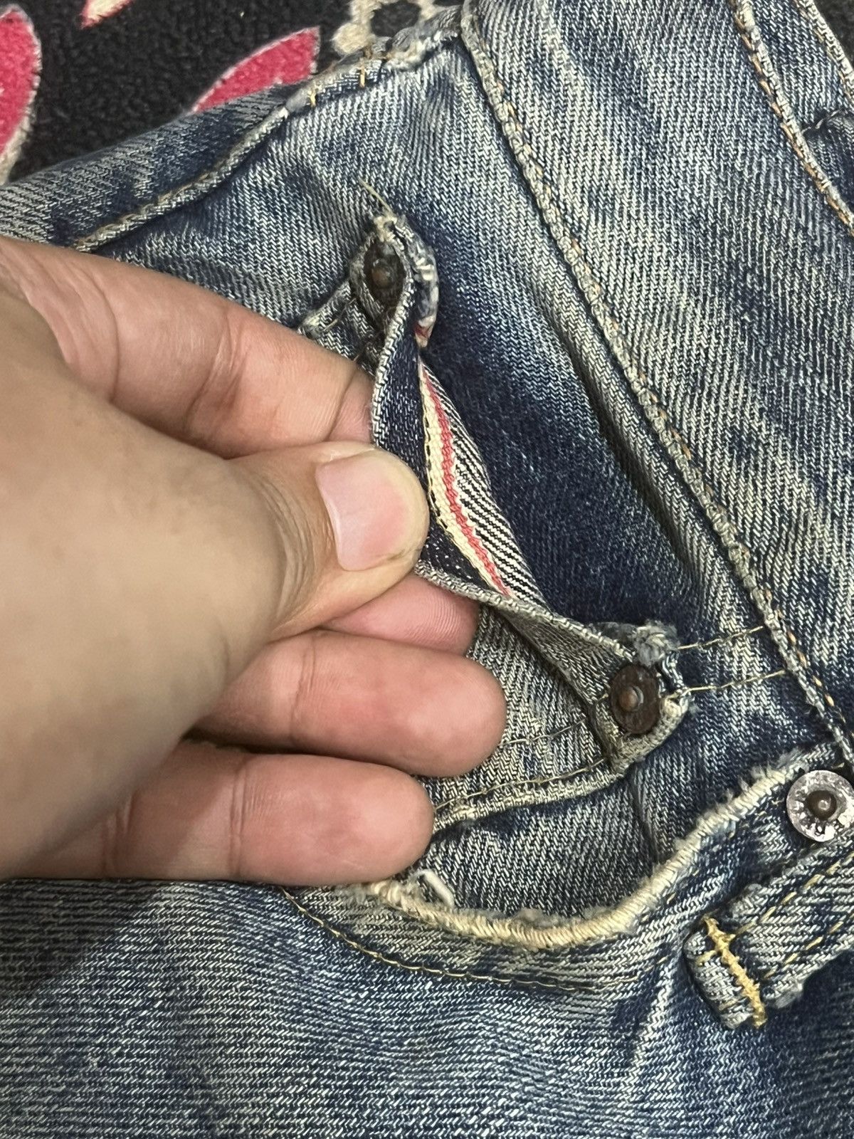 Kapital Vintage Edwin 505 Blue Wash Paint Splatter Rip Selvedge Jean Size US 30 / EU 46 - 6 Thumbnail