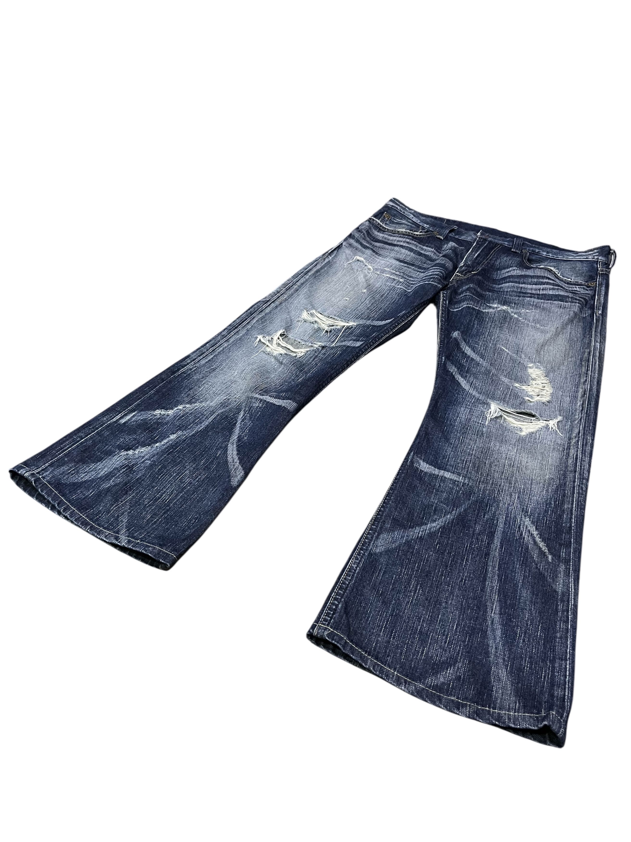 Kapital Edwin 503 Blue Trip Distressed Ripped Flare Jeans Y2K Japan Size US 34 / EU 50 - 4 Thumbnail