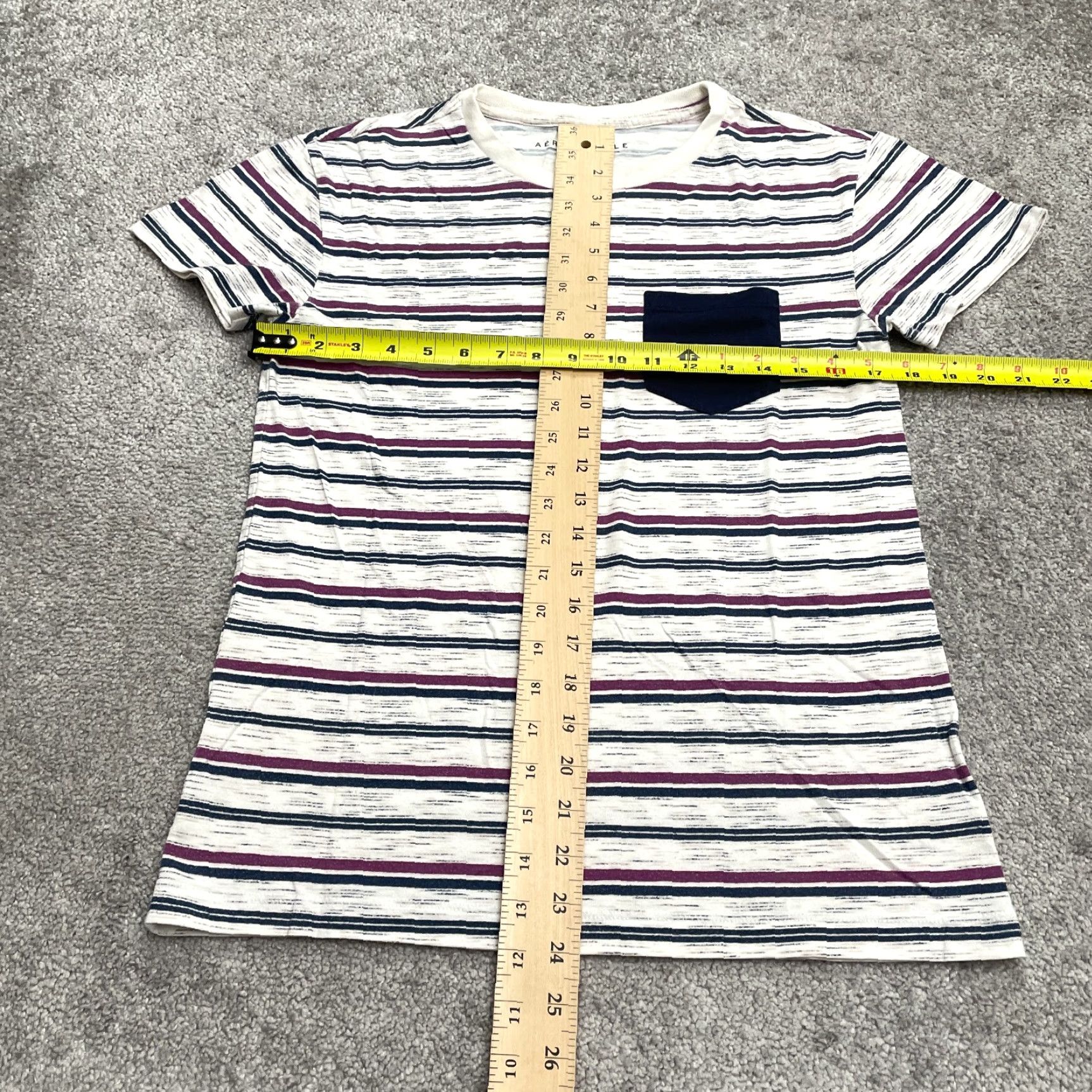 Aeropostale AeroPostale Striped Crew Neck T-Shirt Mens XS Multicolor Short Sleeve Pocket Tee Size US XS / EU 42 / 0 - 7 Thumbnail