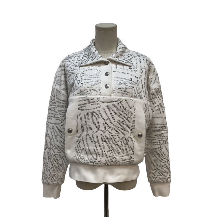 Chanel Chanel White Rhinestone Logo Sweatshirt Size 38 Size XS / US 0-2 / IT 36-38 - 1 Thumbnail
