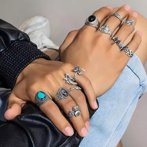 Jewelry Hirayama x Kazue 11Pcs/Set Gothic PunkRing Size ONE SIZE - 8 Thumbnail