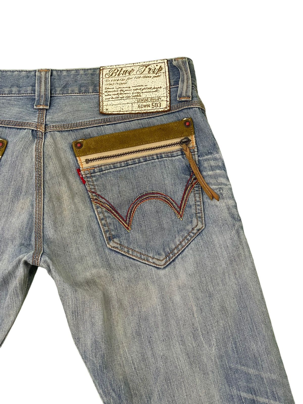 Japanese Brand Flare Jeans Edwin Japan Distress Faded Boot Cut 7🟦5 Size US 35 - 21 Thumbnail