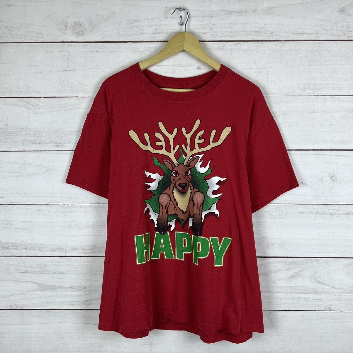 image of Nutmeg Mills x Vintage 1990S Happy Holidays Breakthrough Nutmeg T-Shirt in Red, Men's (Size Large)