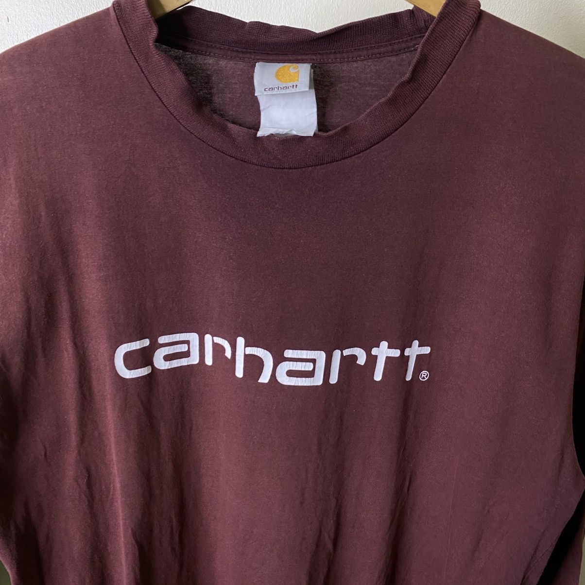 Carhartt Vintage 2000s Carhartt Script Faded Burgundy LS Tee Size US L / EU 52-54 / 3 - 2 Thumbnail