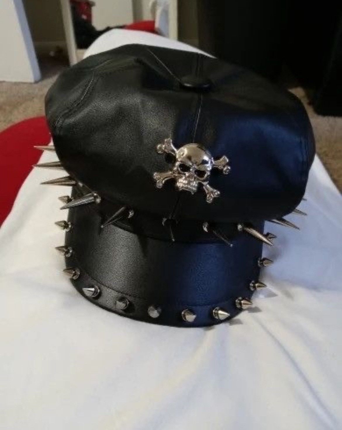Leather Punk Skull Spike PU Leather Cap Size ONE SIZE - 1 Thumbnail