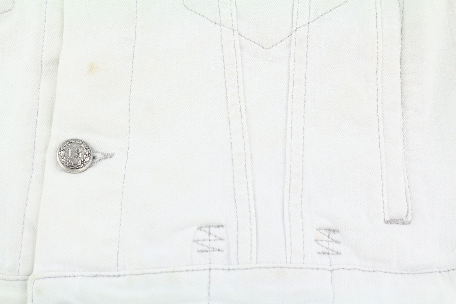 R13 KELSEY SHIRRING DENIM M Ibrooke White Shoulder Pads 86173 Size M / US 6-8 / IT 42-44 - 14 Thumbnail