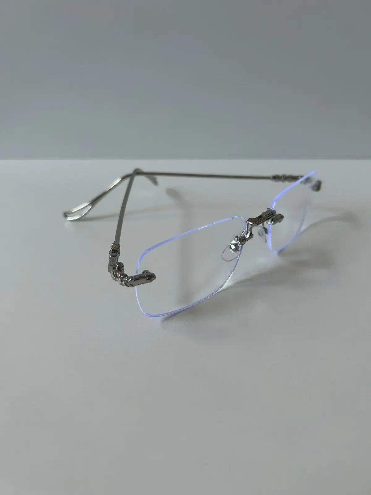 Japanese Brand × Vintage 90s Y2K style silver cross rimless blue tint lux glasses Size ONE SIZE - 7 Thumbnail